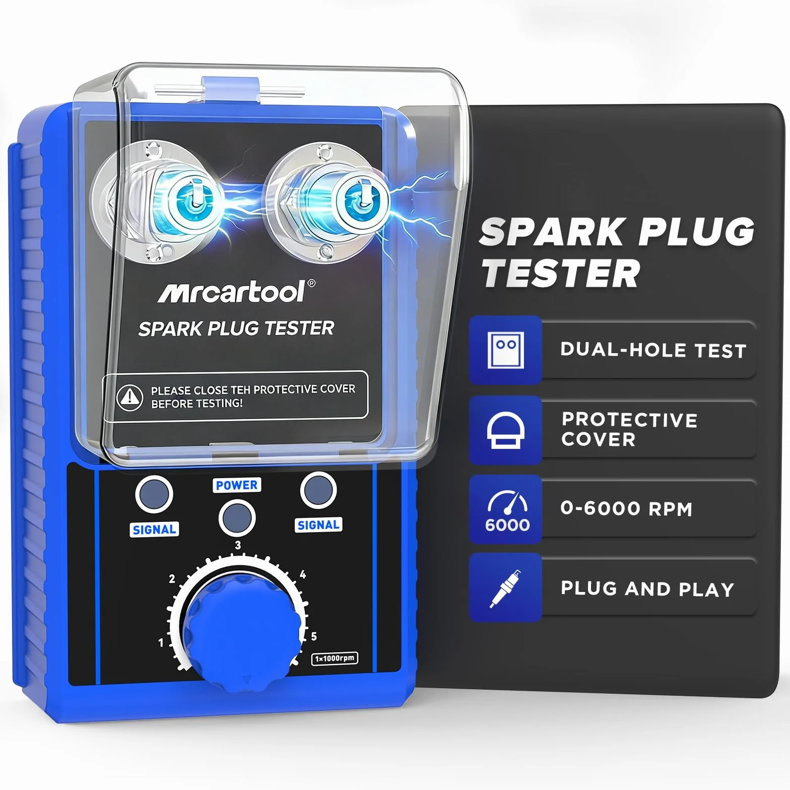 MRCARTOOL - Tester per candele di accensione, 220 V, tester di accensione per auto, con doppio foro regolabile, per veicoli da 12 V