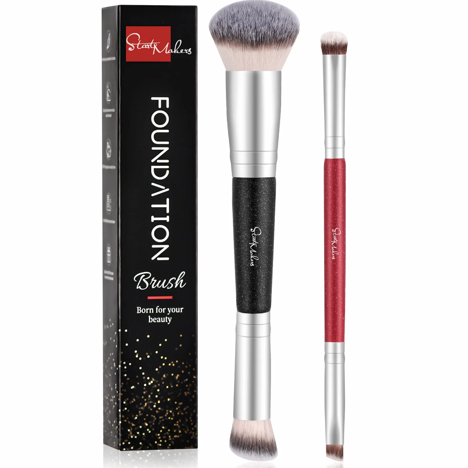 Pennello Fondotinta Start Maker 2 pezzi Doppio Terminale 2-in-1 Kabuki Pennelli Make Up per Fondotinta Liquido, Cipria, Blush, Correttore, Ombretto, Contouring Viso Pennello Trucco