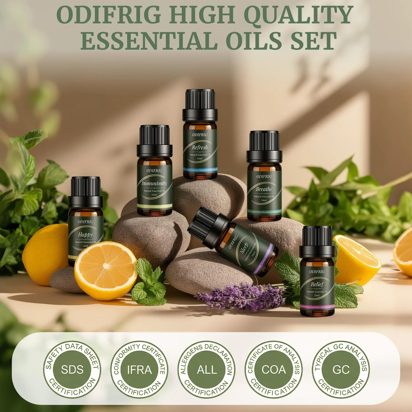 Oli Essenziali per Diffusore 6x10ml, Set Aromaterapia Relax Sonno Anti Stress
