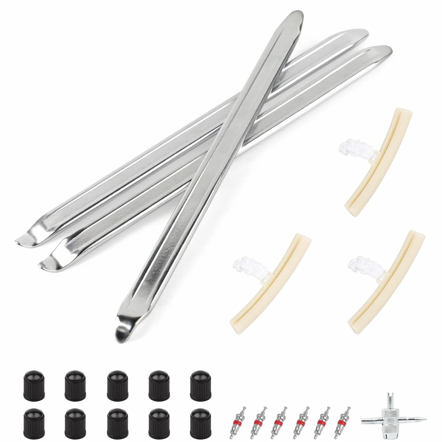 EXLECO 3Pcs Leva per Pneumatici 30CM Leve Smontagomme Moto Set di Cambio Pneumatici Attrezzo per Montaggio con 3 Protezioni per Cerchione per Montaggio Riparazione Sostituire Attrezzi per Moto Auto