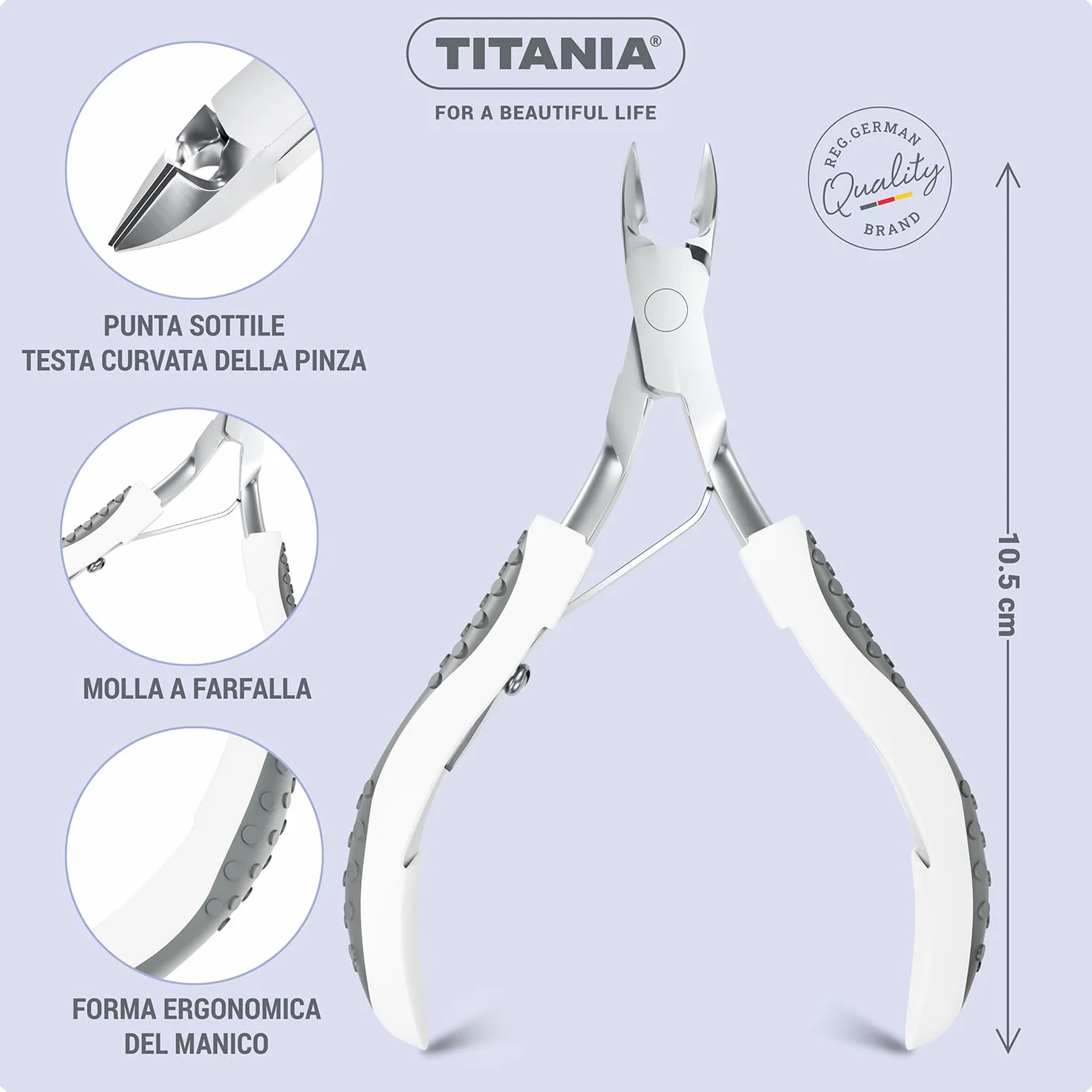 TITANIA Tagliacuticole acciaio inox professionale per manicure e pedicure
