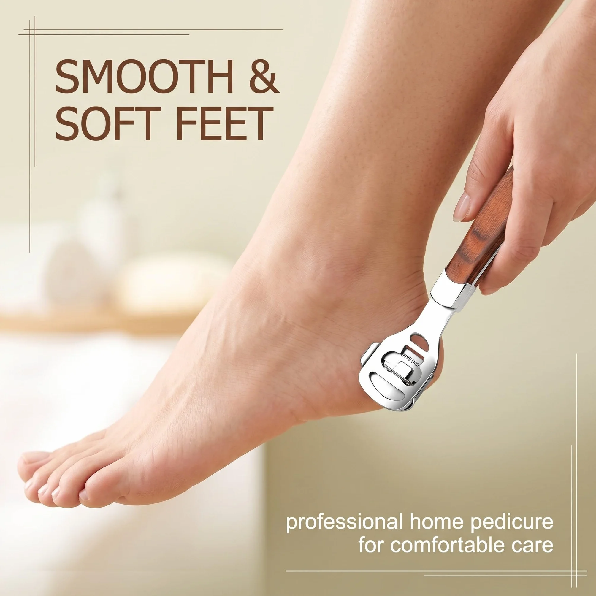Kit per Pedicure con 10 Lame, Raschietto Rimuovi Calli, Manico in Legno, Cura Piedi Professionale