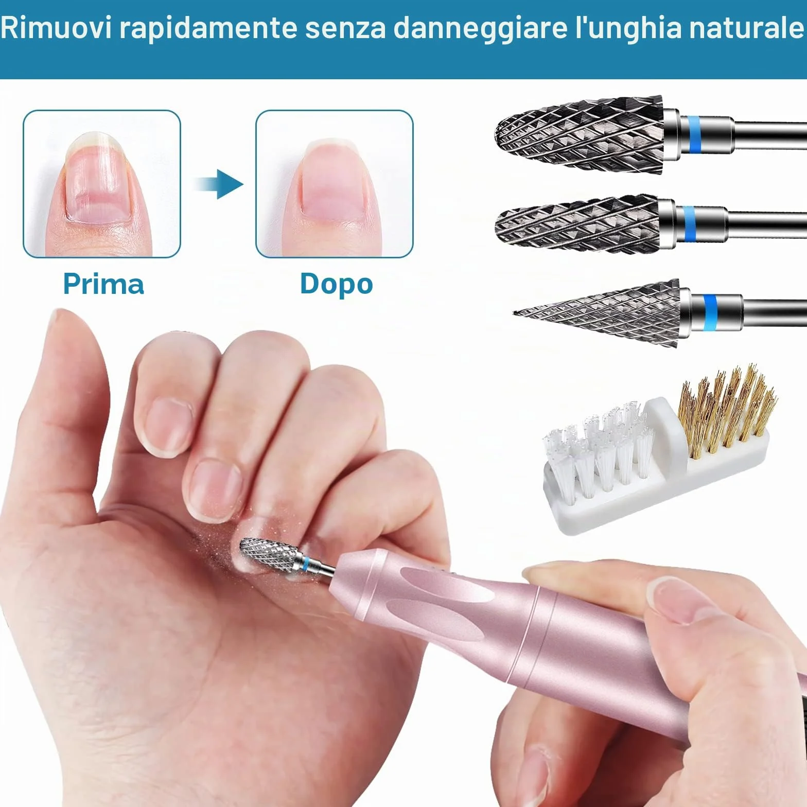 Punte Fresa Unghie Carburo di Tungsteno Grana Media per Rimuovere Gel Acrilico Cuticola, Strumenti Manicure Pedicure 3 Pezzi