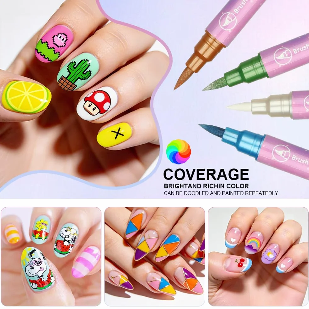 AOOWU Penne per Nail Art, 10 Penne Smalto per Unghie Nail Art, Smalto in Penna per Pittura Decorazioni Unghie per Disegno, Penna per Fai Da te Graffiti Pen Manicure Strumenti Bellezza（Bicefalo）