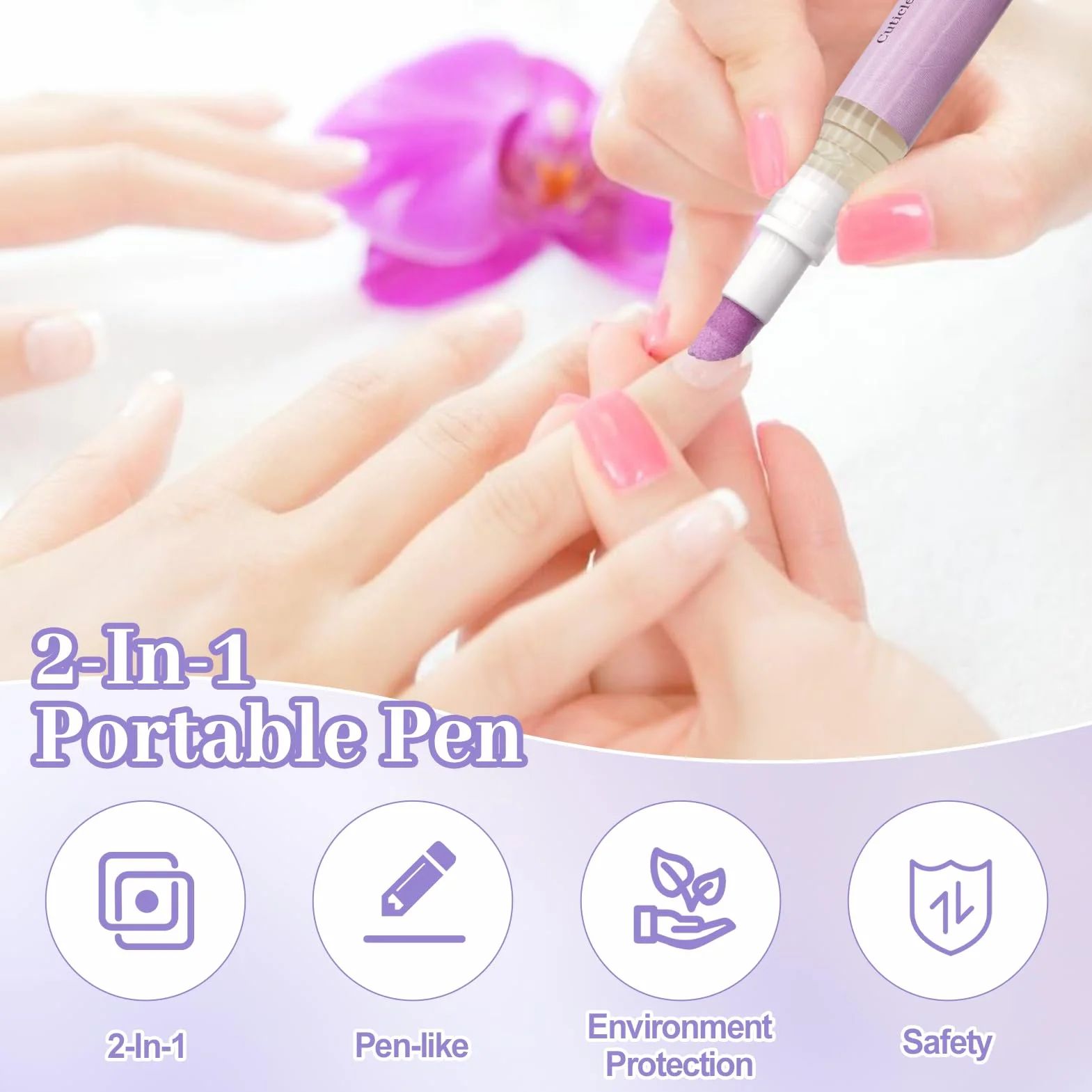 Penna per olio per cuticole 2 in 1, penna per cura delle unghie, penna per olio spingicuticole con punta in ceramica, penna per rimozione cuticole per unghie secche e danneggiate
