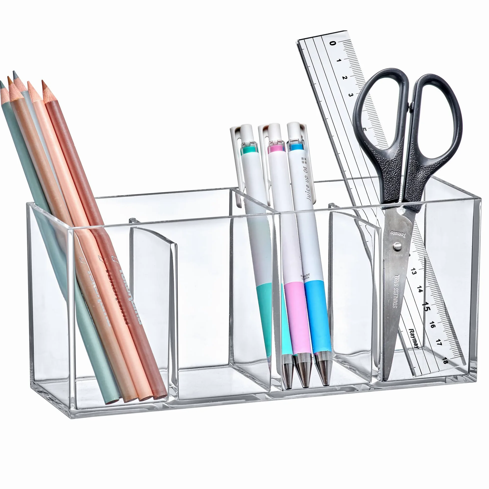 Amazing Abby Glamour - Organizer per trucchi in acrilico a 4 scomparti, porta pennelli da trucco in plastica trasparente, soluzione perfetta per riporre pennelli da trucco, matite per sopracciglia e