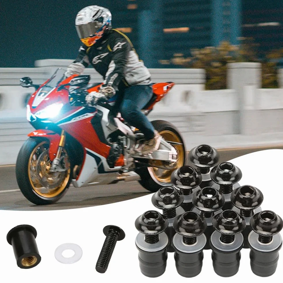 Parabrezza Vite Bulloni Kit Universale M5x16mm Moto 10 Pezzi Nero