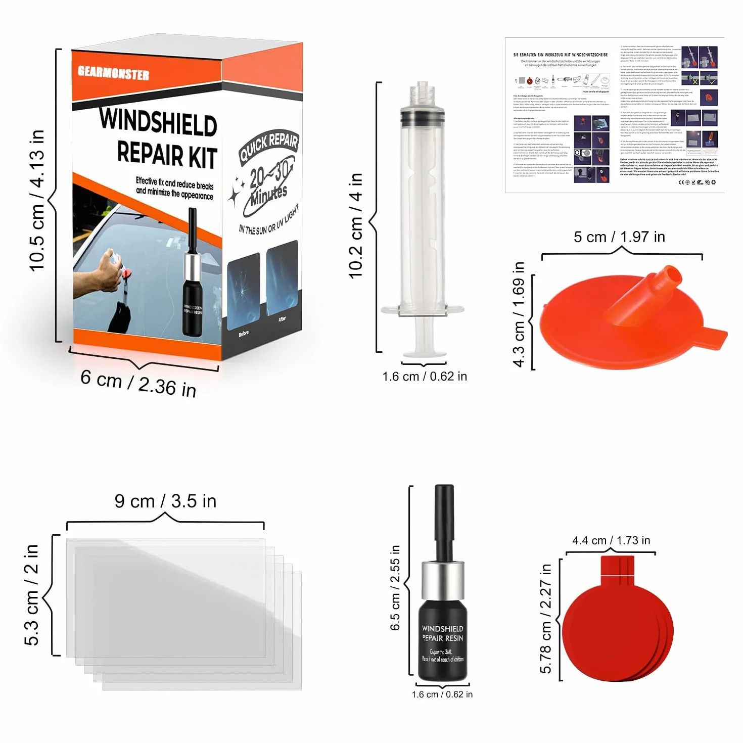 GEARMONSTER Kit di riparazione del parabrezza per auto, liquido e accessori