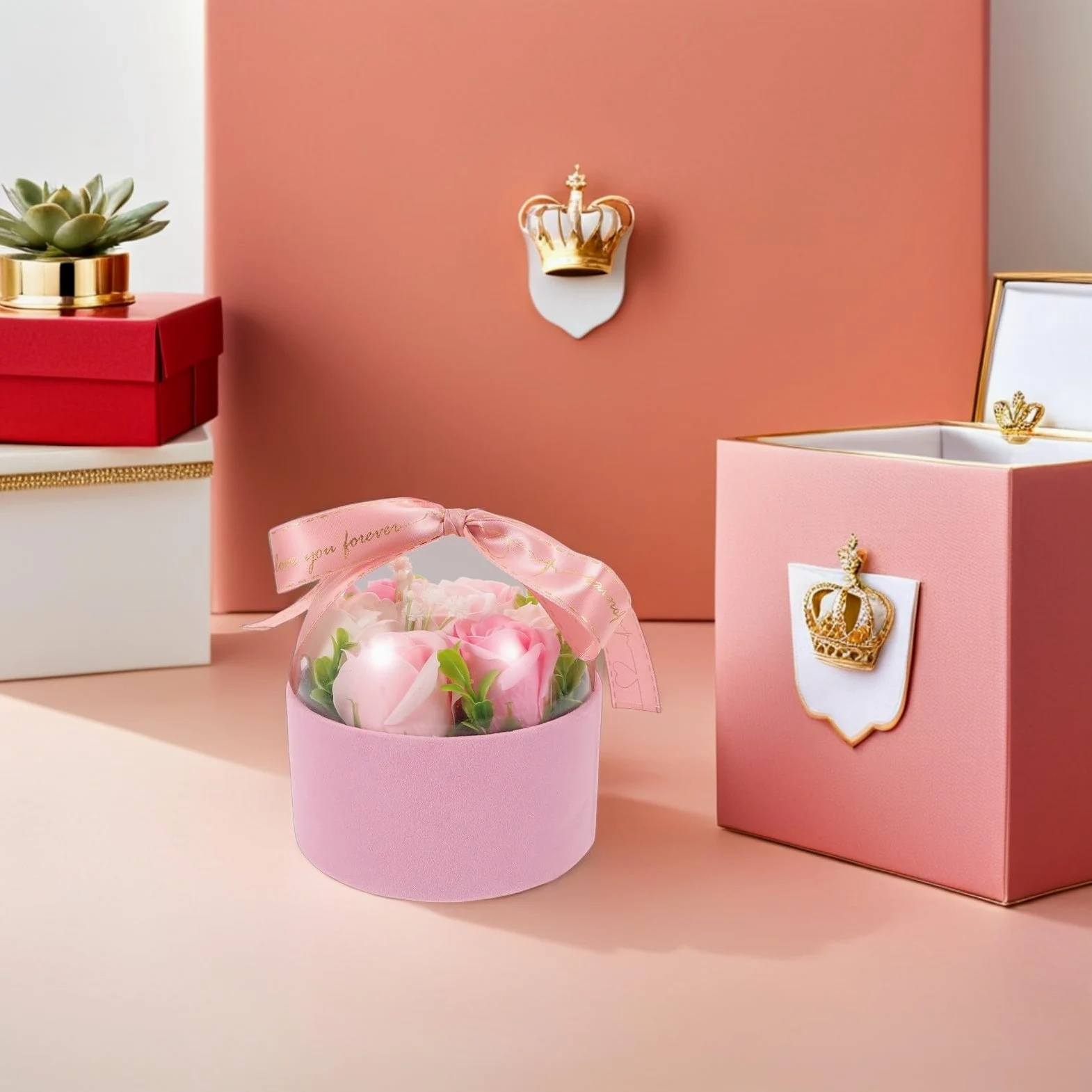 Toyvian 4 Pezzi Rose di Sapone Profumate Rosa in Scatola Regalo Elegante | Fiori Decorativi Creativi, Freschezza Delicata e Duratura, per Mamma o Fidanzata, Natale e San Valentino