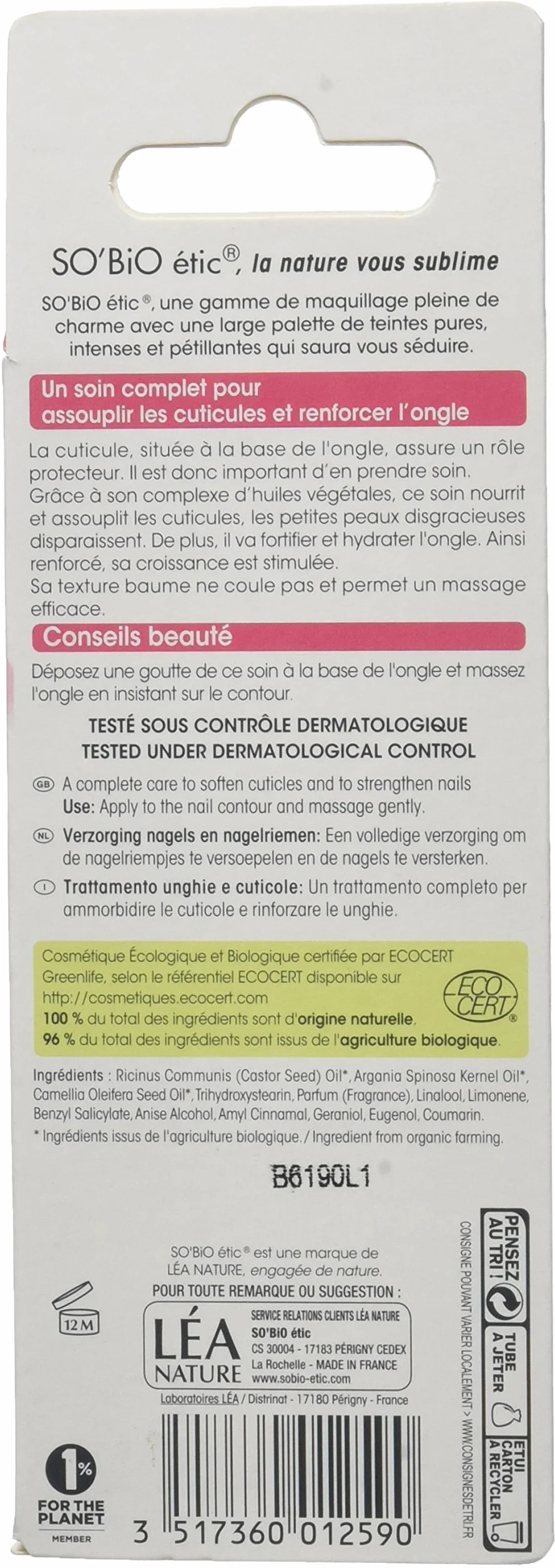 So' Bio étic Cura Unghie/cuticole all' Olio di ricino Bio 15 ml – Set di 2