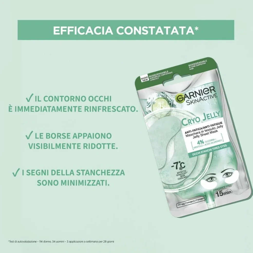 Garnier SkinActive Maschera Occhi Hyaluronic Cryo Jelly, Anti-Fatica con Acido Ialuronico, Mentolo e Glicerina, Formula Effetto Ghiaccio, 5 g