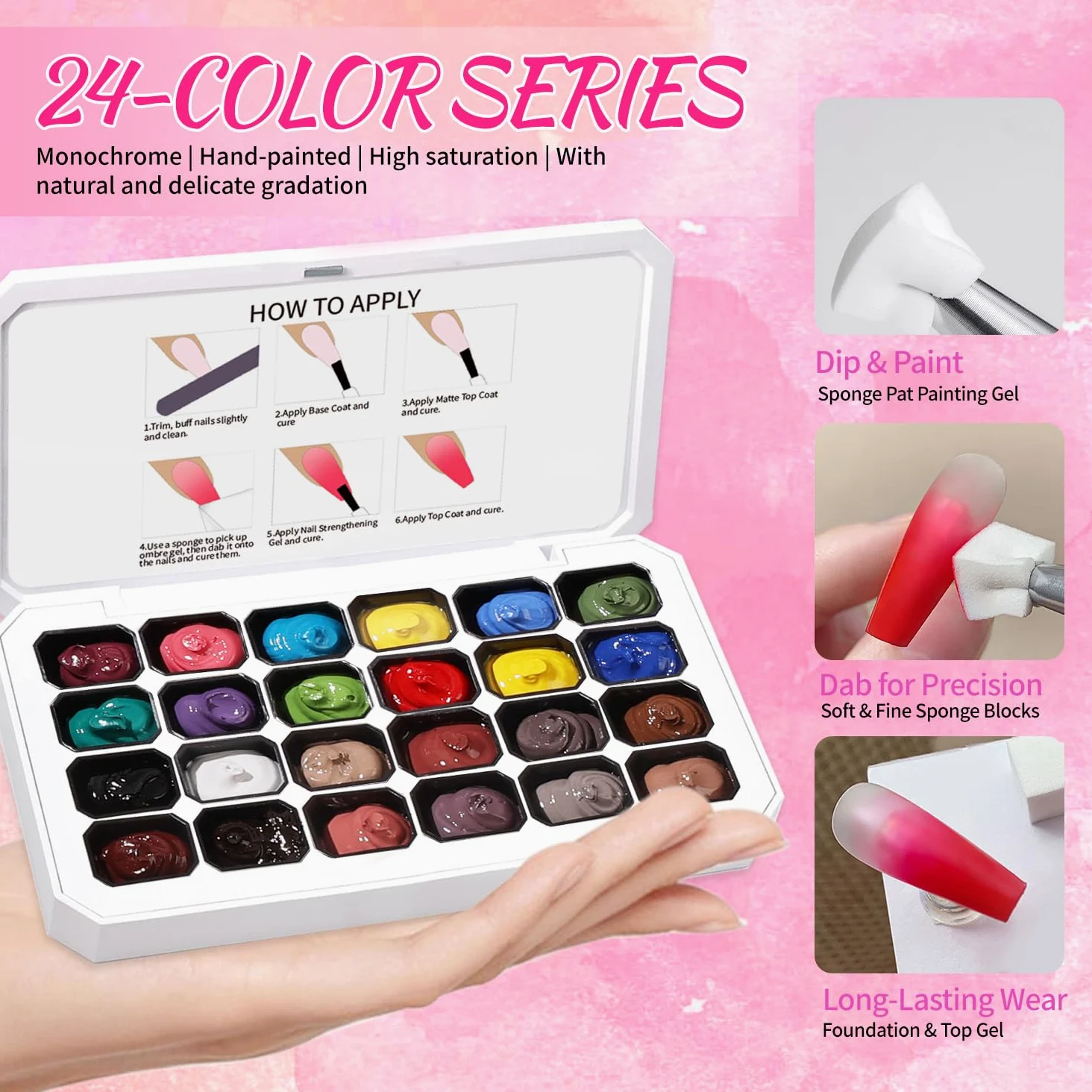 Ombre Gel Nail Polish, 24 colori Ombre Gel adatto per tonalità di smalto per unghie, facile da colorare, effetto duraturo, può realizzare nail art fai da te a casa (24OG-2)