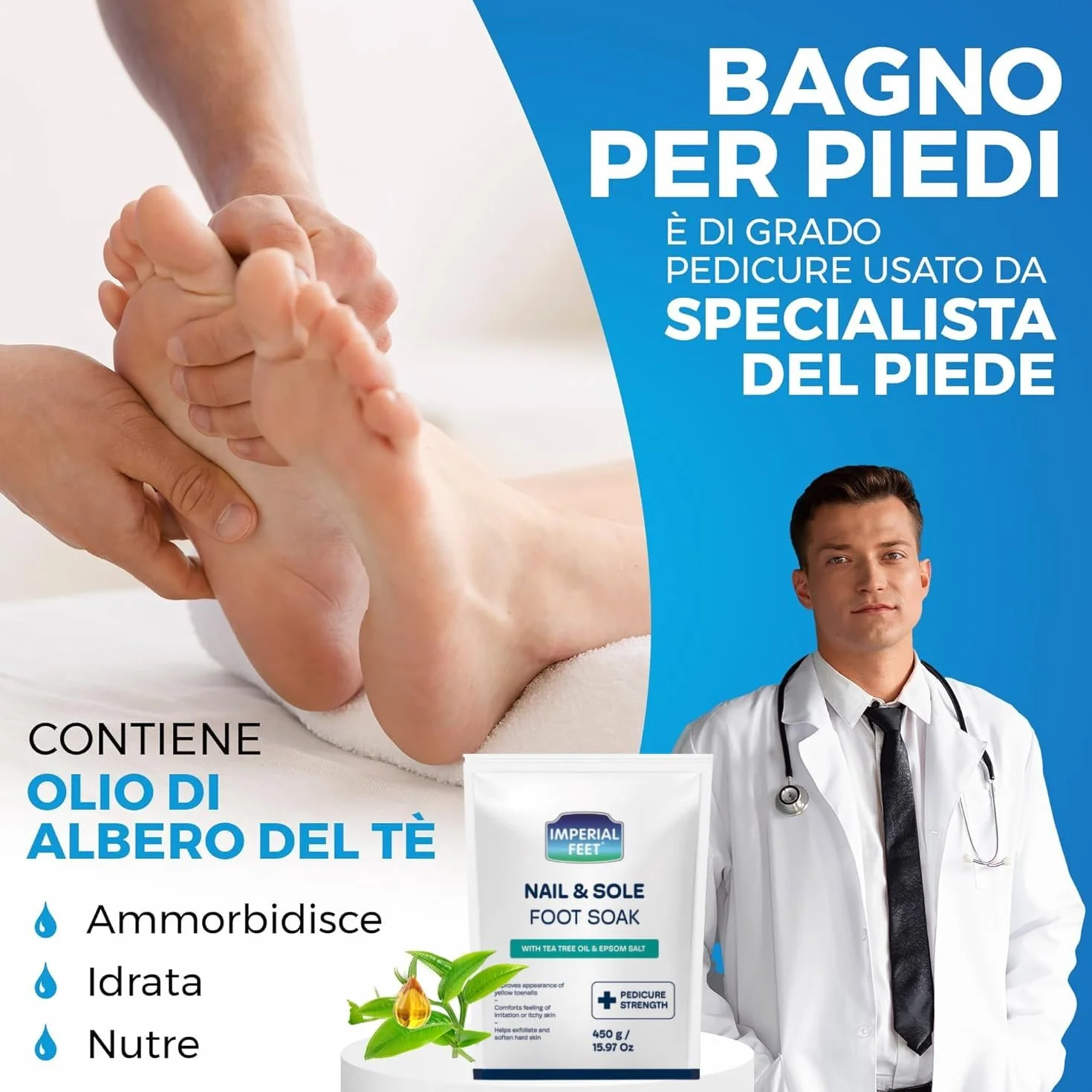 Pediluvio di Qualità con Olio di Tea Tree e Sale di Epsom | Trattamento Anti Funghi per Unghie e Piede d'Atleta | Idratante e Deodorante | Esfoliante