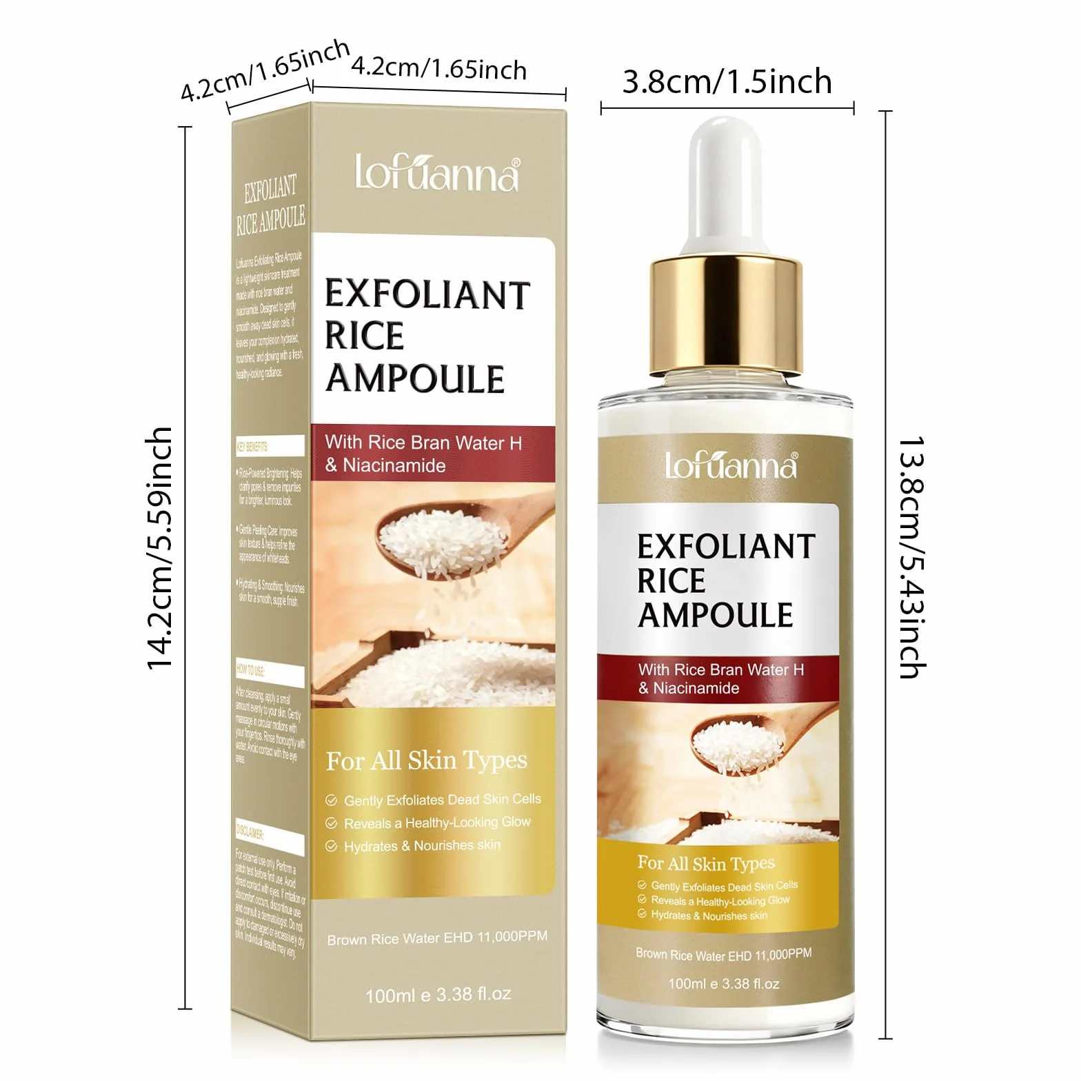 Siero Esfoliante al Riso 100ml, Siero Coreano Esfoliante al Riso, Peeling Viso Delicato,Scrub Viso Anti Punti Neri Rimozione, Riduce Pori, Idratante e Illuminante,Rimuove Cellule Morte,pelli sensibili