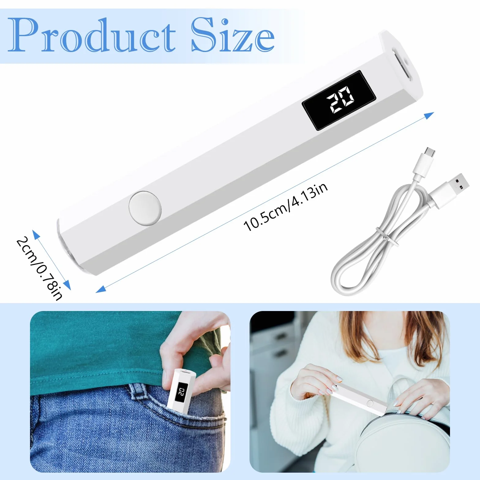 MXTIMWAN Lampada per unghie, UV portatile et ricaricabile, luce a mano per unghie in gel, con 2 timer 20/60S, per manicure, in resina di estensione del gel fai da te nail art bianco