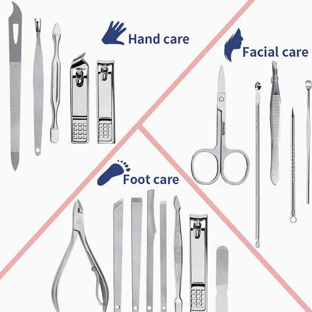 19 Pezzi/Set Kit per Pedicure e Manicure, tagliaunghie Professionali in Acciaio Inossidabile, Set di Strumenti per Tagliare Le Unghie, D-1 Set