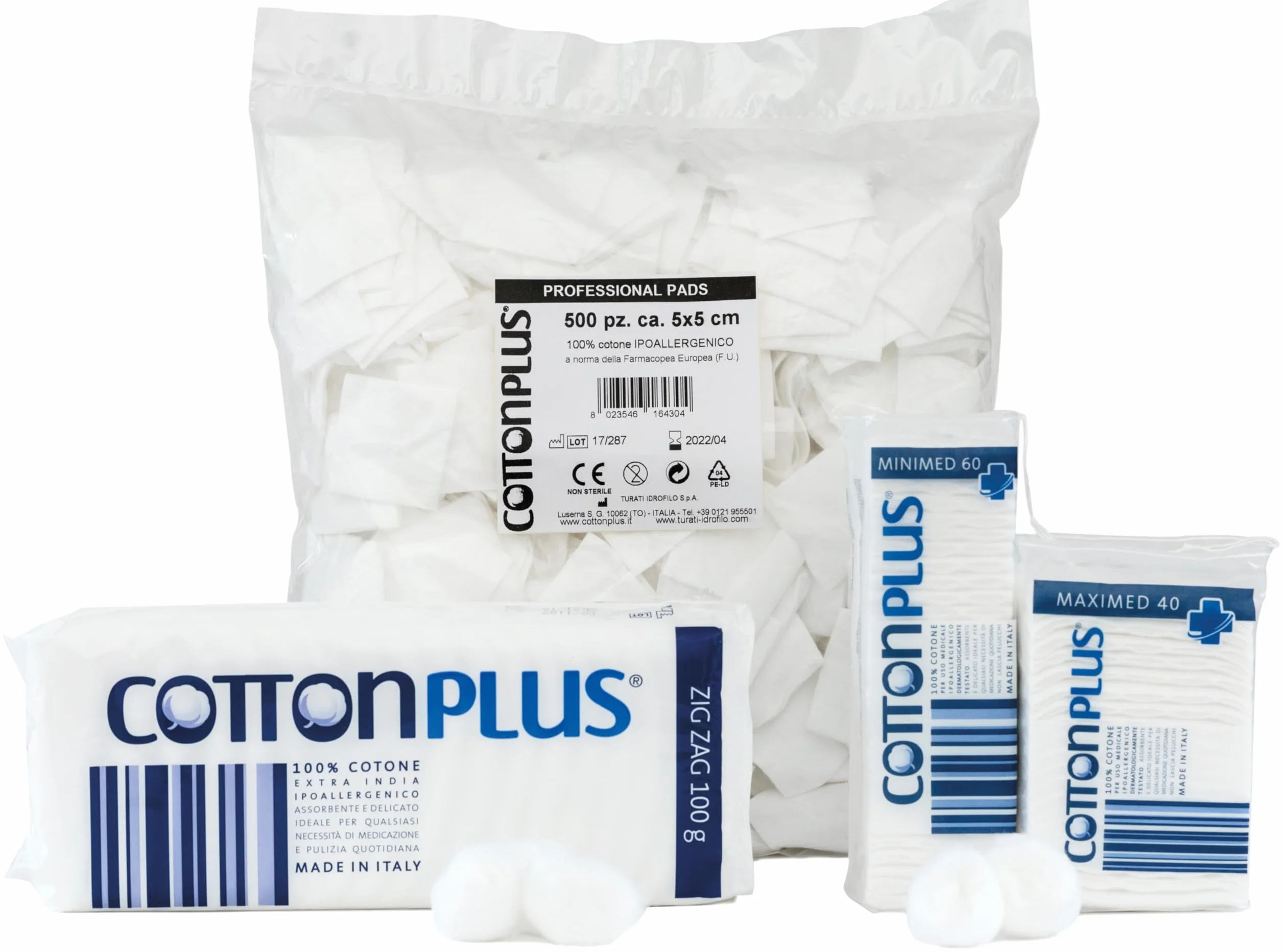 Cotton Plus BATUFFOLI 40 pz. - LINEA MEDICALE | 100% PURO COTONE IDROFILO CARDATO PER USO MEDICALE | Morbido e assorbente.