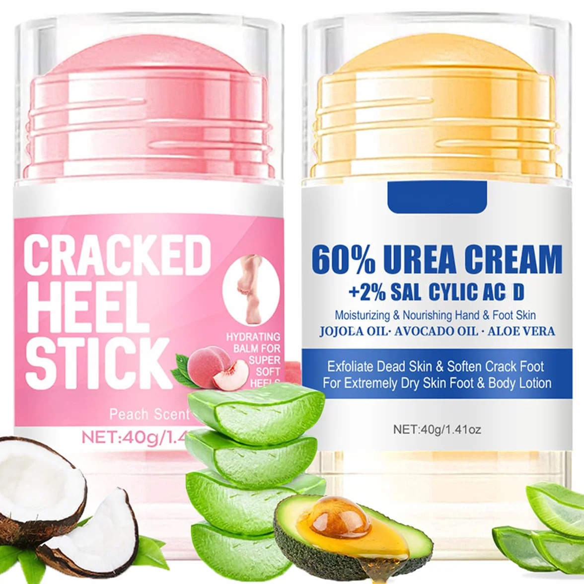 Baorder 2 pezzi Peach Scented and 60% Urea Foot Cream Set idratante Foot Cream, Repair Dry Skin, mani, talloni, gomiti e ginocchia, cura morbida e idratante per donne e uomini