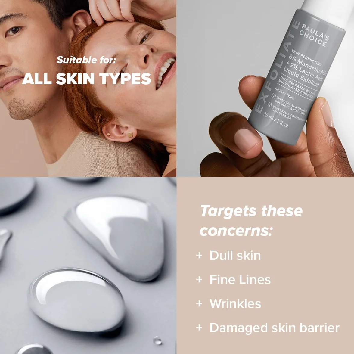 PAULA'S CHOICE SKIN PERFECTING 6% Acido Mandelico + 2% Acido Lattico AHA - Esfoliante Riduce Le Linee Sottili e le Rughe - Tutti i Tipi di Pelle - 30 ml
