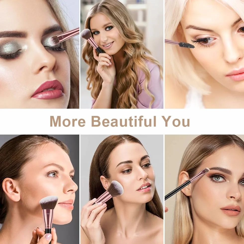 Vicloon Set Pennelli Make up da 18 pezzi,15 Pezzi Professionale Pennelli Make Up Pennelli con Ombretto Palpebra Eyeliner Mascara Sopracciglia Makeup Occhi con 2 Piumino per Cipria e Borsa Portaoggetti