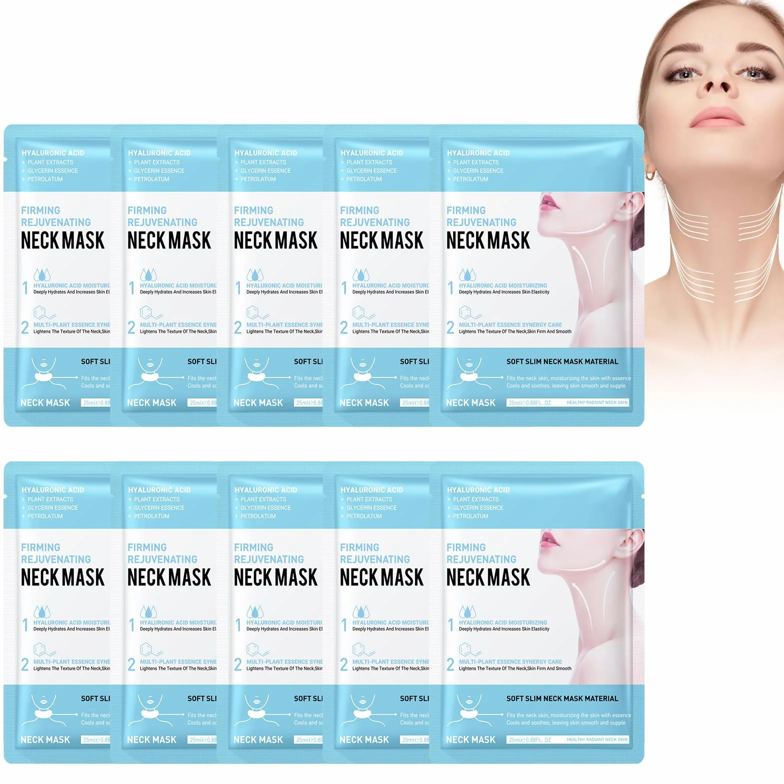 10PC Maschera per il Collo 25g, Essenza Rassodante per il Collo e Décolleté Lifting, Idratante, Anti-invecchiamento, Antirughe, jingshuang-19