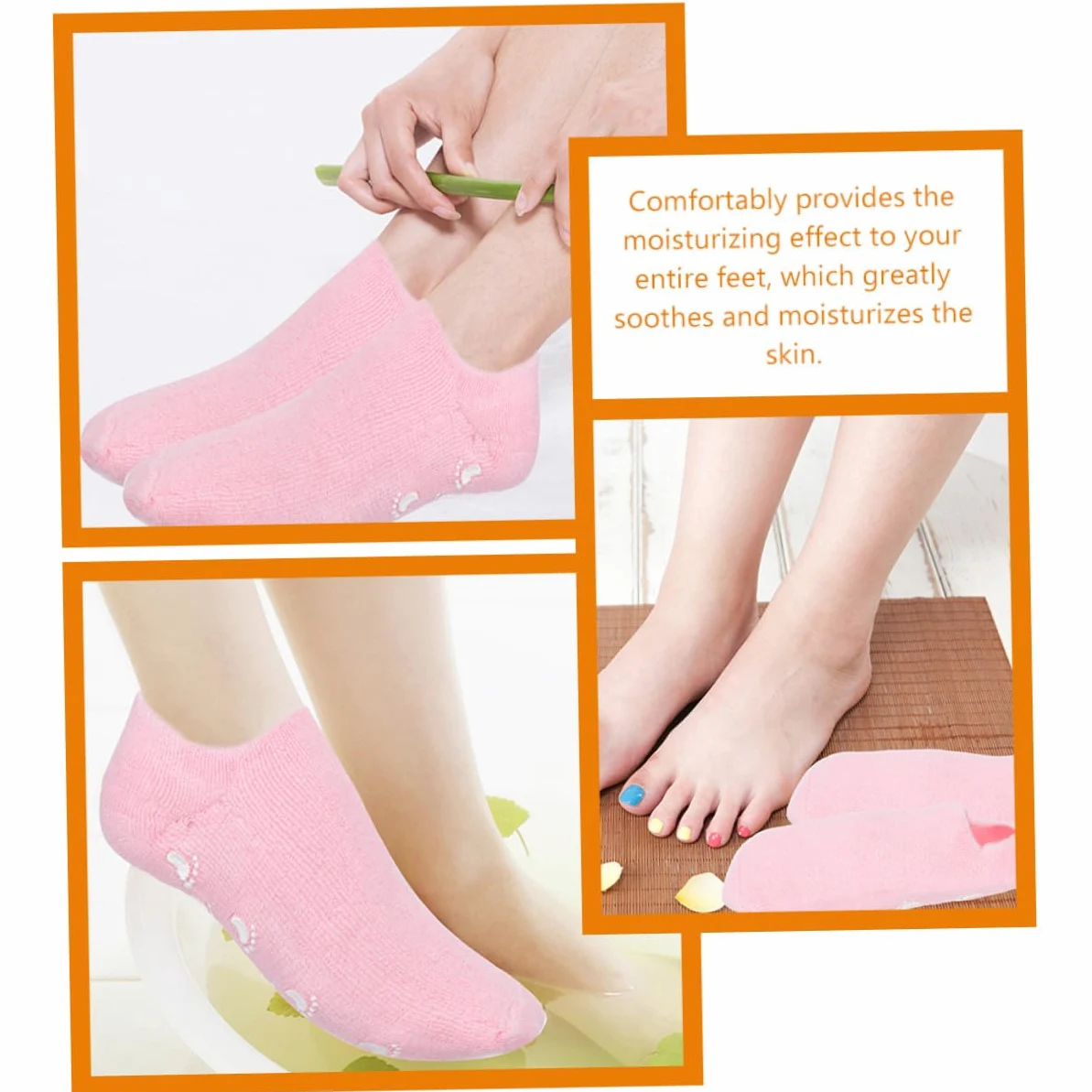 3 Paia Calzini Idratanti la Cura dei Piedi Gel a Base di Cotone ed Elastan, Effetto Nutriente e Antiscivolo, per Uso Notturno e Lavori Domestici