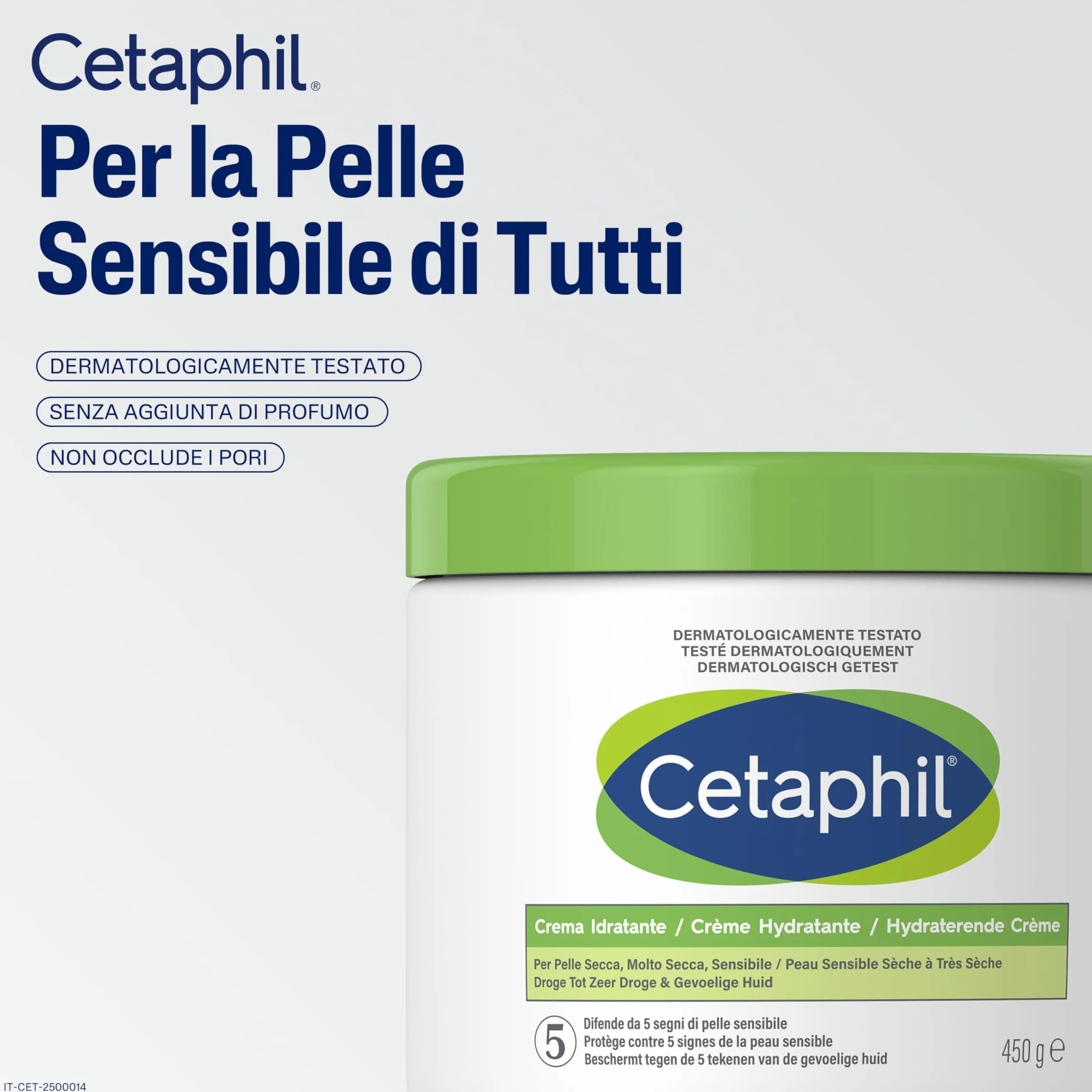 Cetaphil Crema Idratante Viso e Corpo 450g + Emulsione Detergente 29ml, Senza Profumo