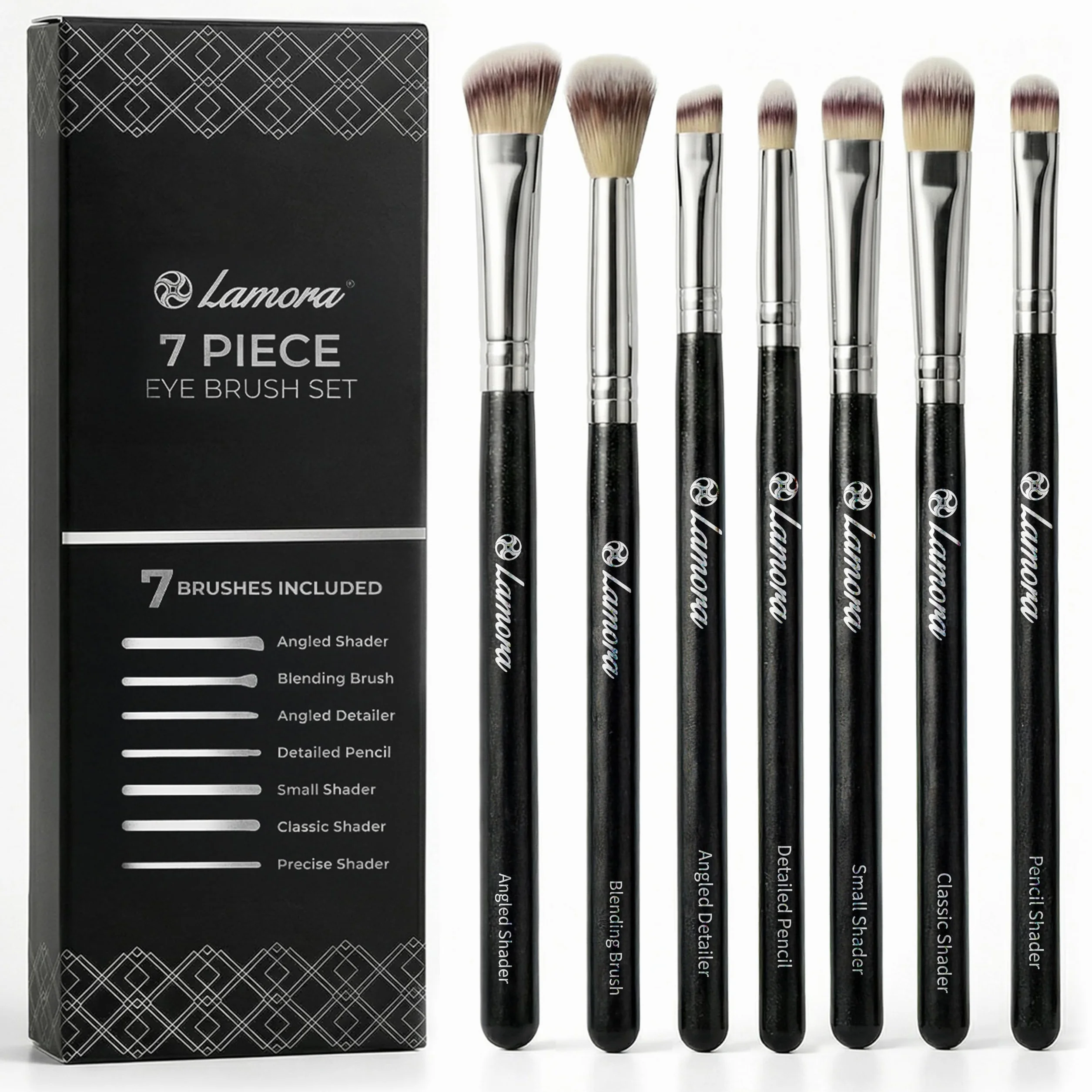 Pennelli per Trucco Occhi Professionali - Make Up Kit di Pennelli per Ombretti, Eyeliner, Sfumato - La Miglior Scelta di Pennelli Essenziali di 7 Pezzi - Matita, Ombretto, Conico, per Definire