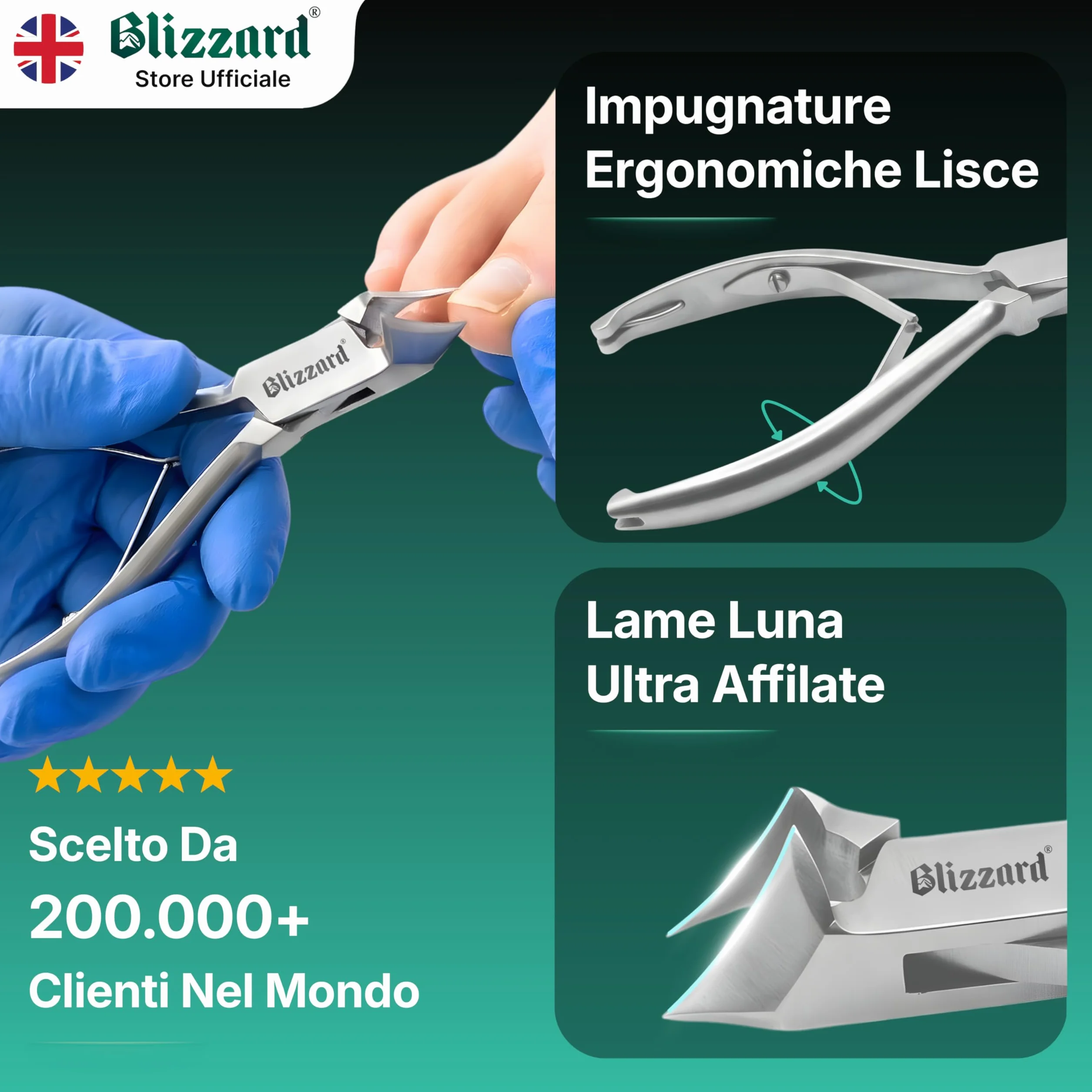 Blizzard Tronchesino Unghie Piedi Professionale in Acciaio Inox 14 cm Taglio Obliquo Luna
