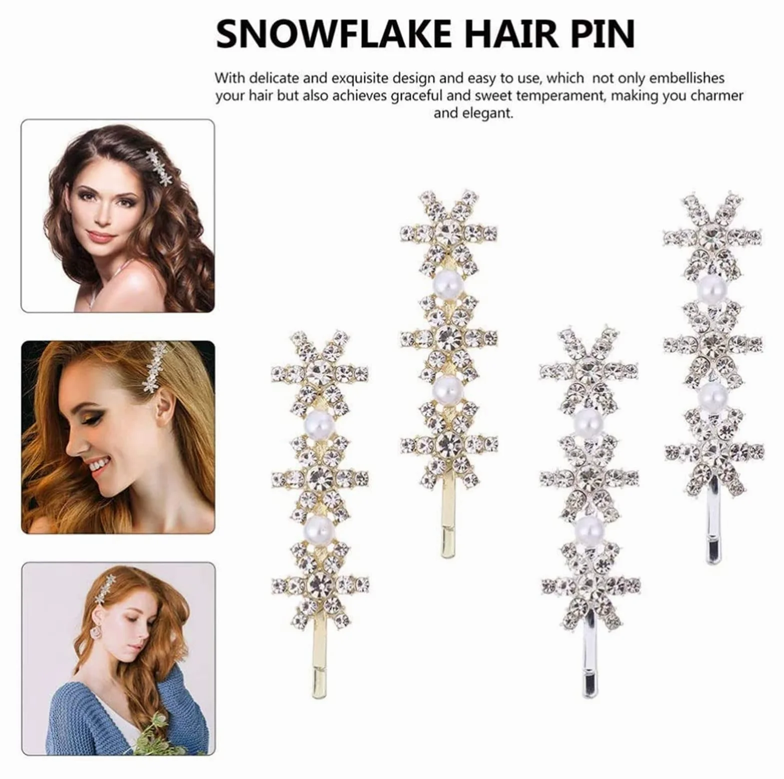 Accessori for capelli Sposa Pettine for capelli da sposa Fermagli for capelli in metallo 6 pezzi Fermagli for capelli con strass Lucido Natale Fiocco di neve Barrettes Perle di cristallo Copricapo da