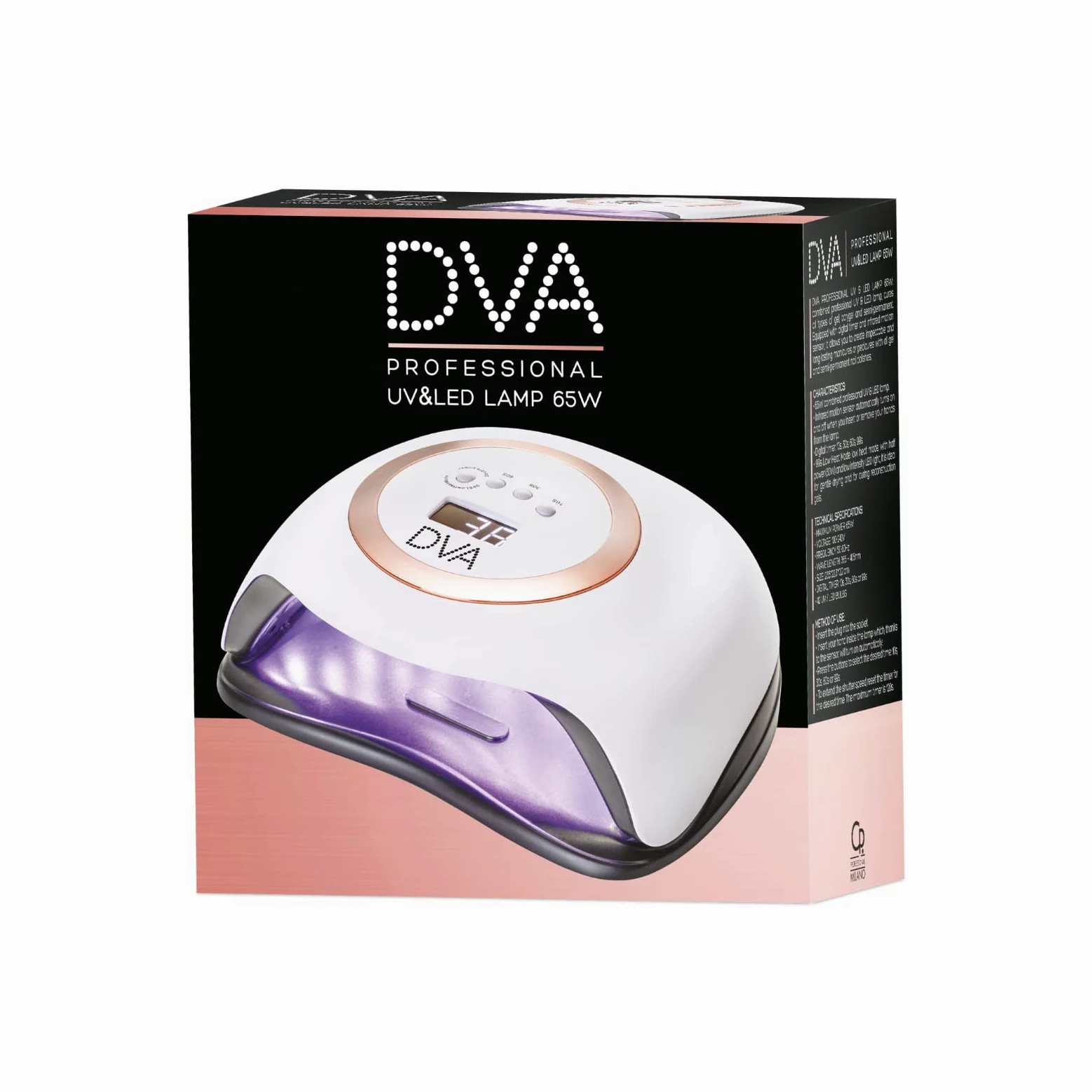 DVA, Lampada per Unghie Adatta per Gel, Lampada Professionale UV e LED 65W | Acrygel e Semipermanente con Timer Digitale, Schermo LCD e Sensore di Movimento a Infrarossi