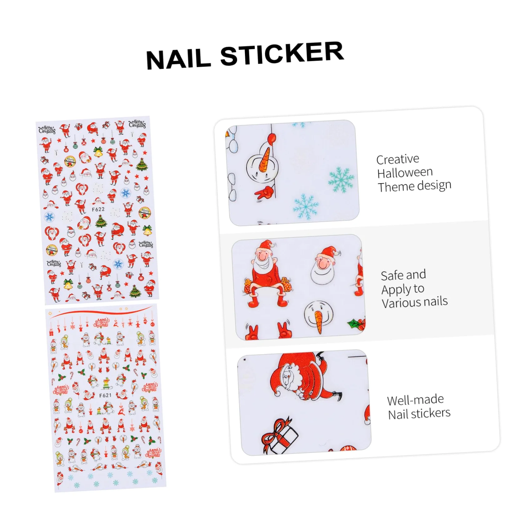 Healeved 18fogli Adesivi Natale Per Unghie Di Sticker Autoadesivi Per Decorazioni Con Tema Santa Claus Facili Da Applicare Design e Resistente Perfetti Per Nail Art Festiva