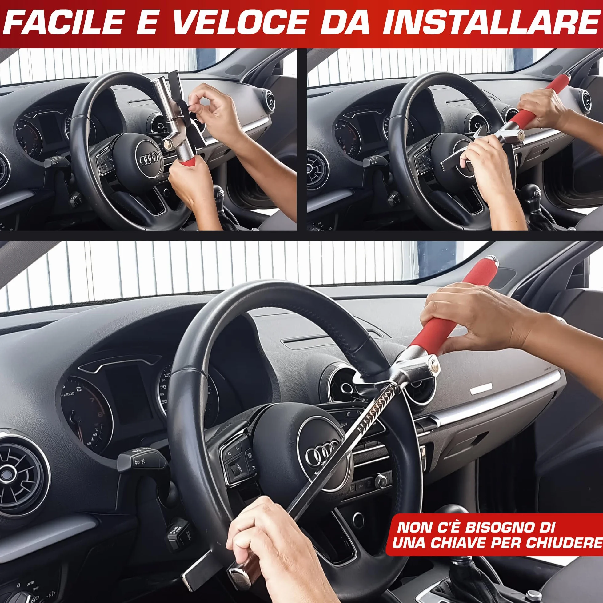 RADIKAL RK1002 Antifurto Auto Blocco Volante Bloccasterzo Meccanico Universale