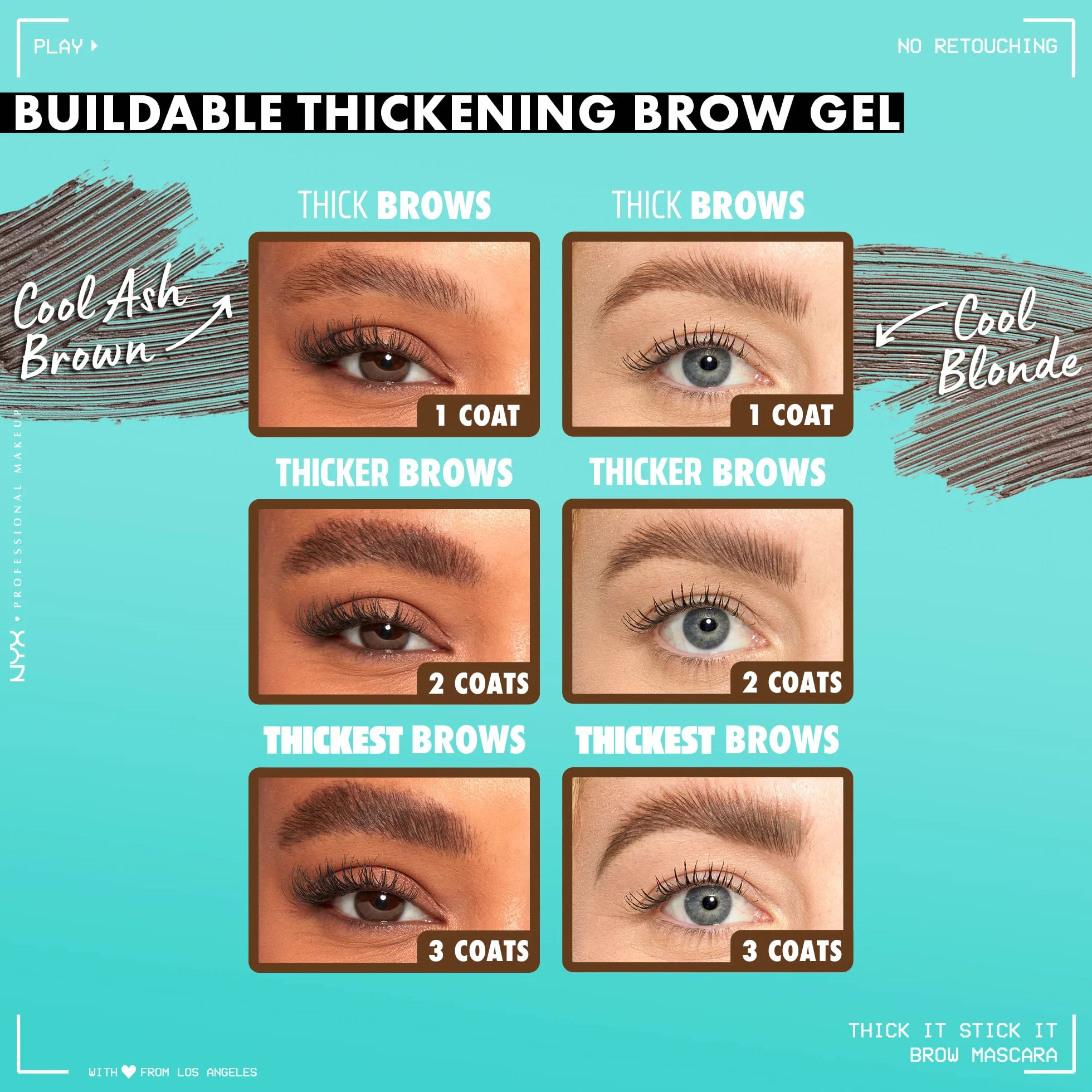 NYX Professional Makeup Thick It. Stick It! Mascara per Sopracciglia, Colora e Infoltisce per 16H di Durata, Brunette