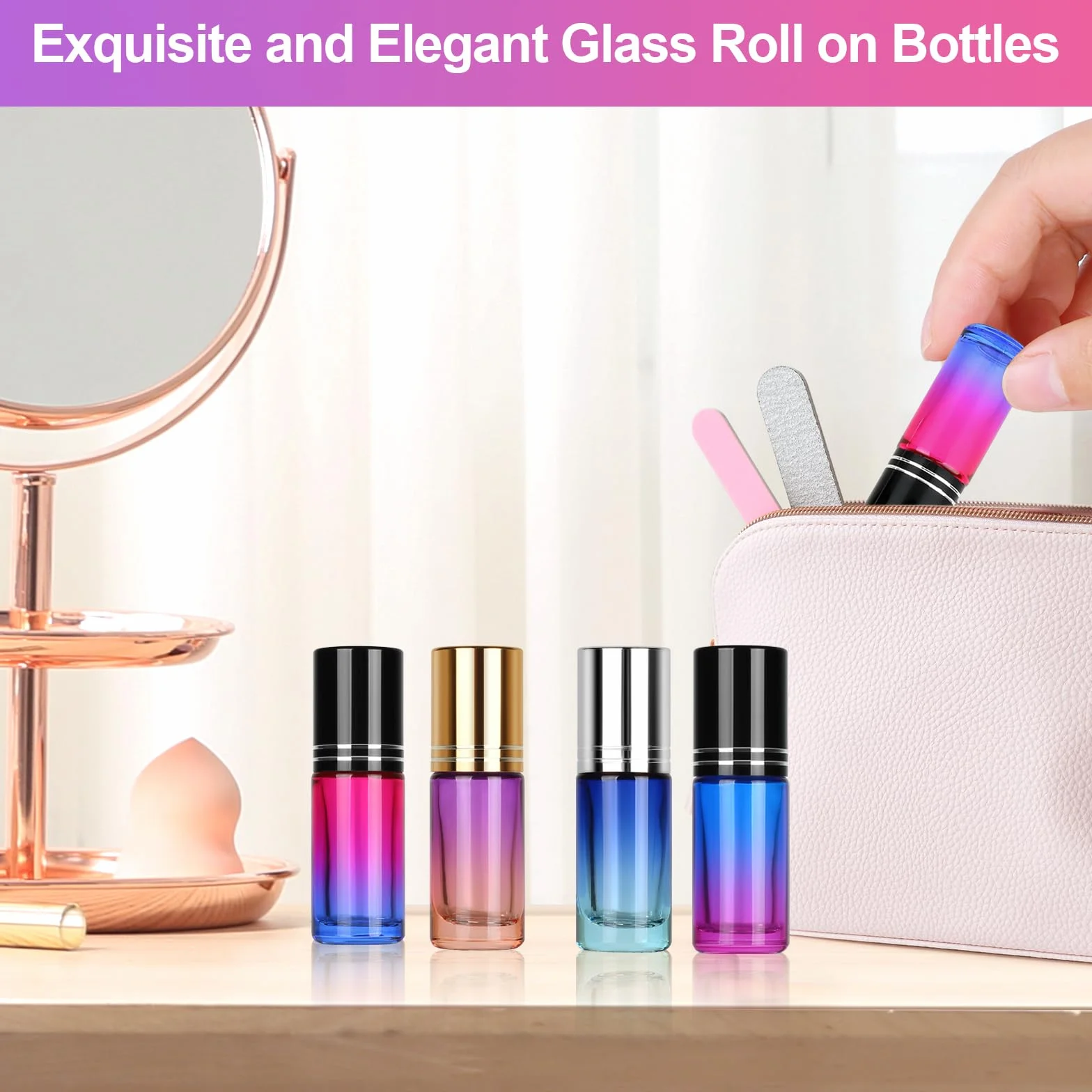 15 Pezzi 5ml Gradiente Roll On Bottiglie con Sfera in Acciaio Inossidabile,Roll on Vuoto per Oli Essenziali, Roll on Vuoto per oli Essenziali per Profumo, Olio Essenziale, Aromaterapia