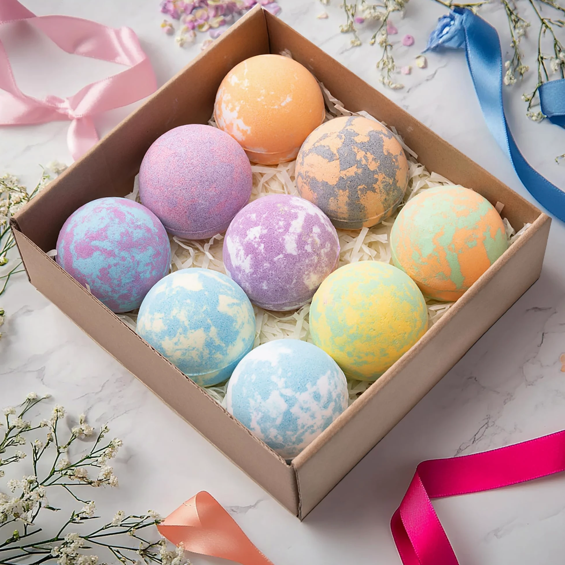 Bomba da bagno da donna, 9 bombe da bagno fatte a mano con oli essenziali naturali e burro di cocco, regalo di Natale per mamma, moglie e fidanzata, fragranze floreali Burb