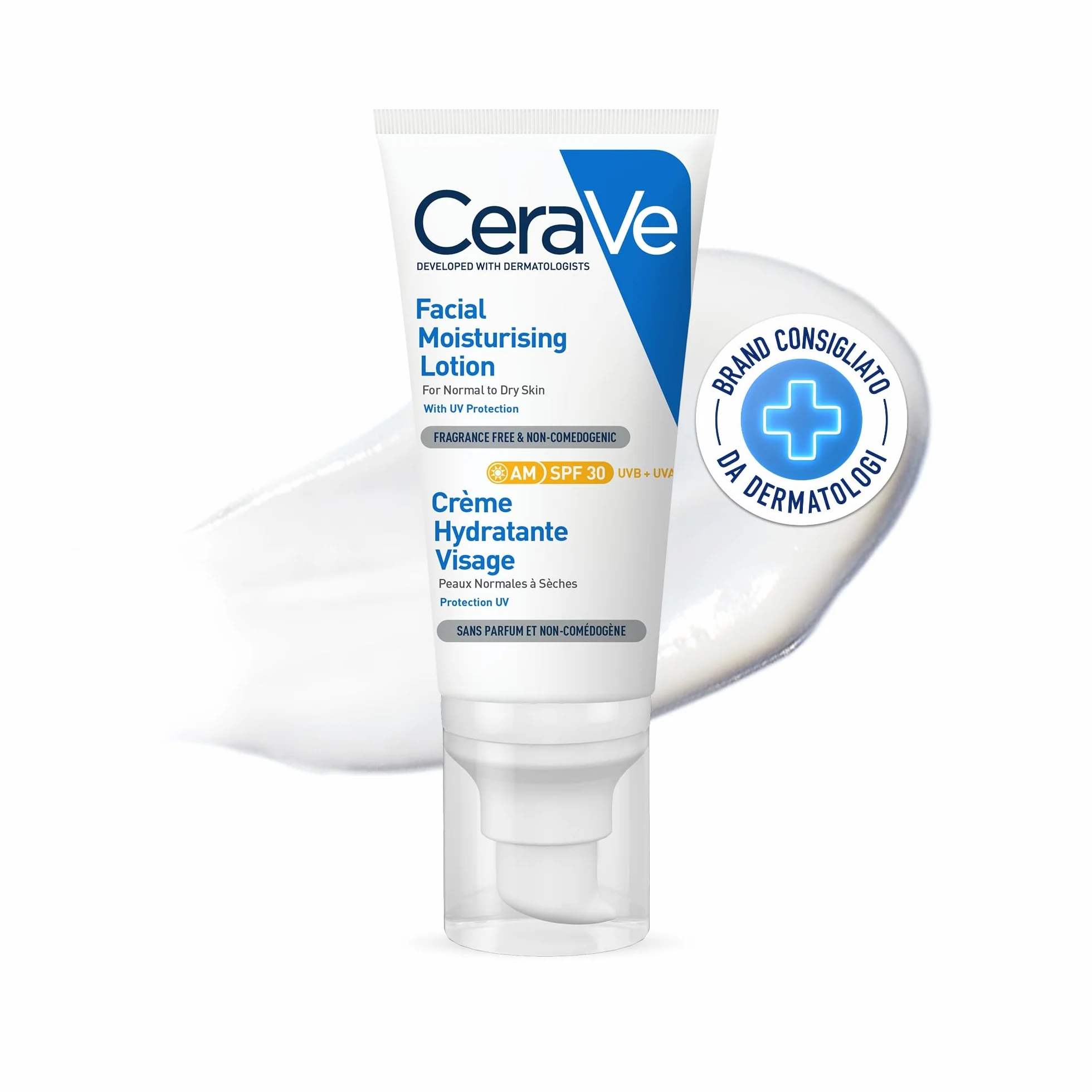 CeraVe Crema Idratante Viso SPF 30, Per Pelli da Normali a Secche, Idratazione Profonda, Ad Assorbimento Rapido, Con Protezione Solare SPF 30 e Acido Ialuronico, 52 ml