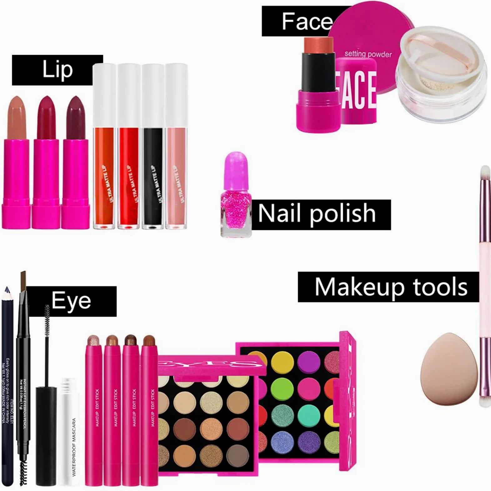 Kit Trucco Donna Trucco Completo Viso Occhi Labbra Per Donne | Cosmetici Quotidiani Con Pennello Rossetto Mascara e Fard Per Amiche Compagne
