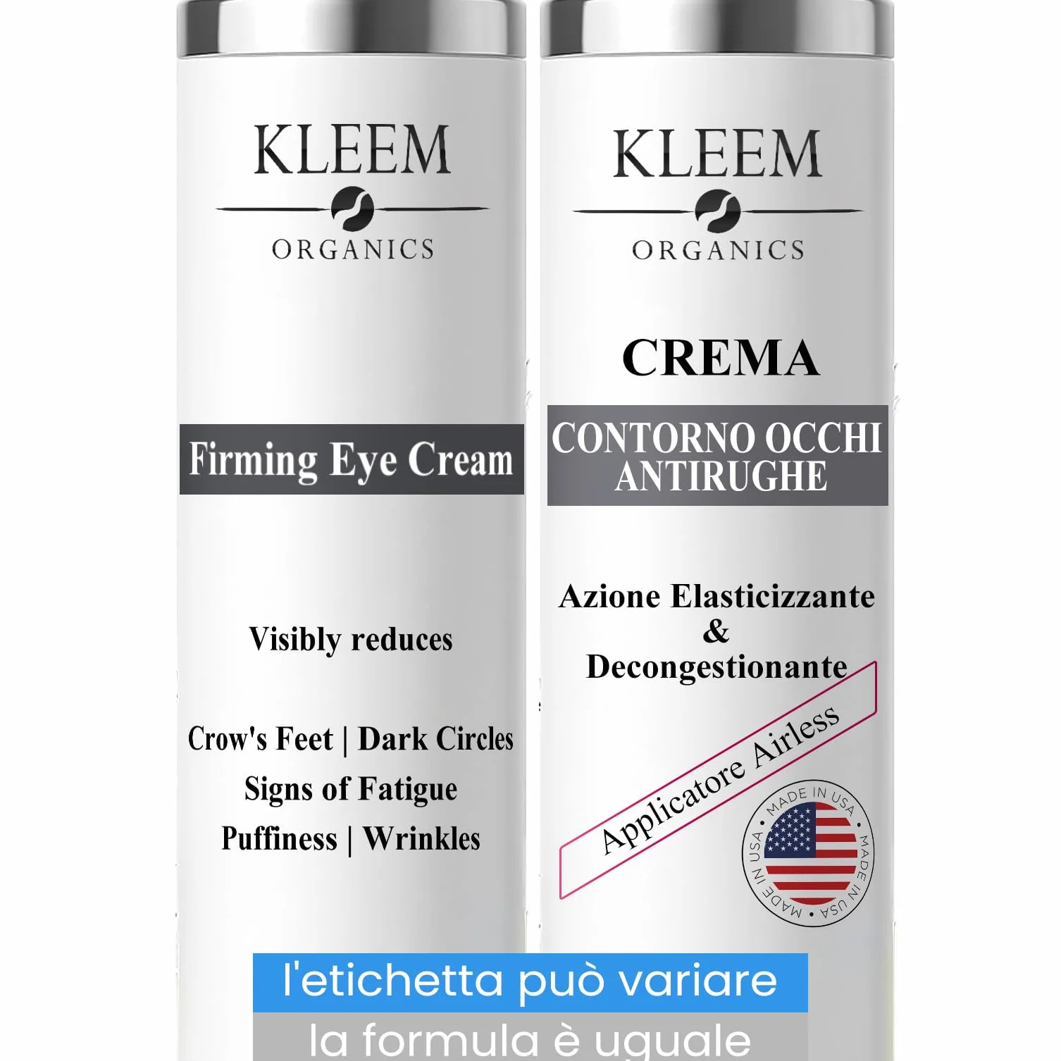 Kleem Crema Contorno Occhi Antirughe Dermatologicamente Testata - Formula Vegana a Tripla Azione Anti Age, Anti Borse, Anti Occhiaie con Peptidi e Caffeina – Donna e Uomo - 15ml