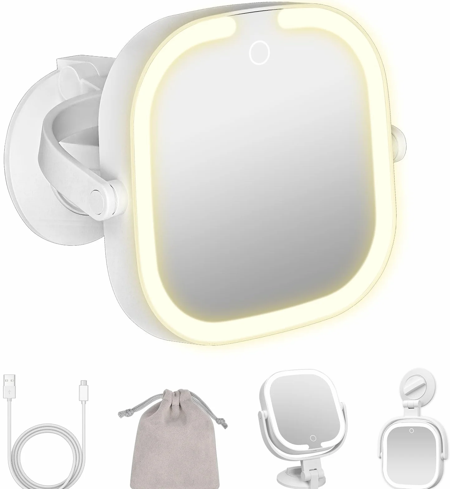 Specchio ingranditore con ventosa 30X/1X doppia faccia illuminazione 3 modalità regolabile per bagno viaggio