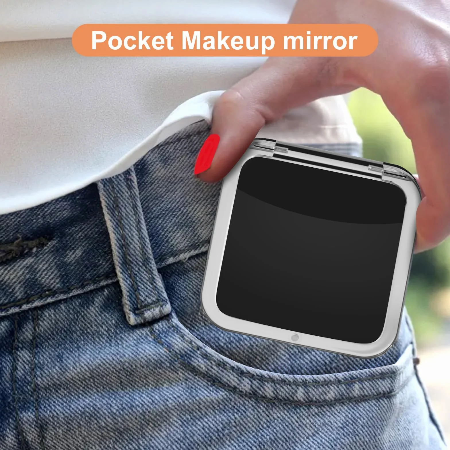 Specchio per trucco compatto ingranditore 15X da viaggio, piccolo specchio tascabile portatile pieghevole 2 lati Quadrato 8,4cm Nero