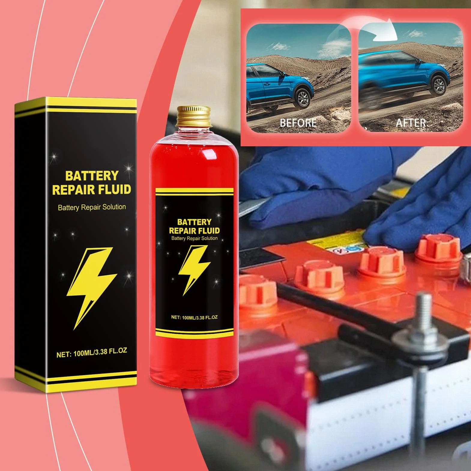 Liquido riparazione batteria 100 ml additivo elettrolitico per batterie al piombo acido moto