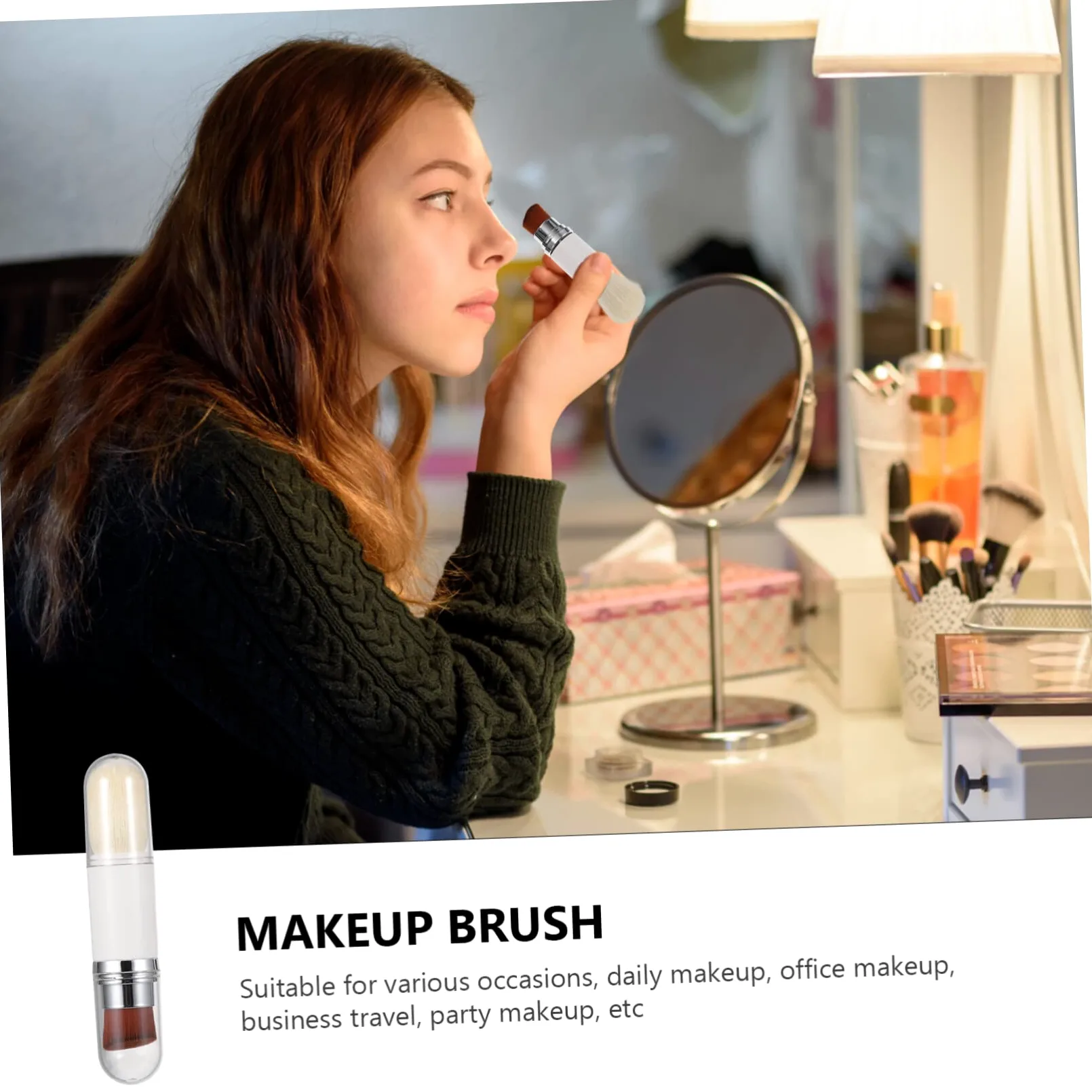 FRCOLOR 3pezzi Pennello Fondotinta Retrattile Doppia Testa Spazzola Per Blush e Cipria Strumento Makeup Per Applicazione Facile e Precisa