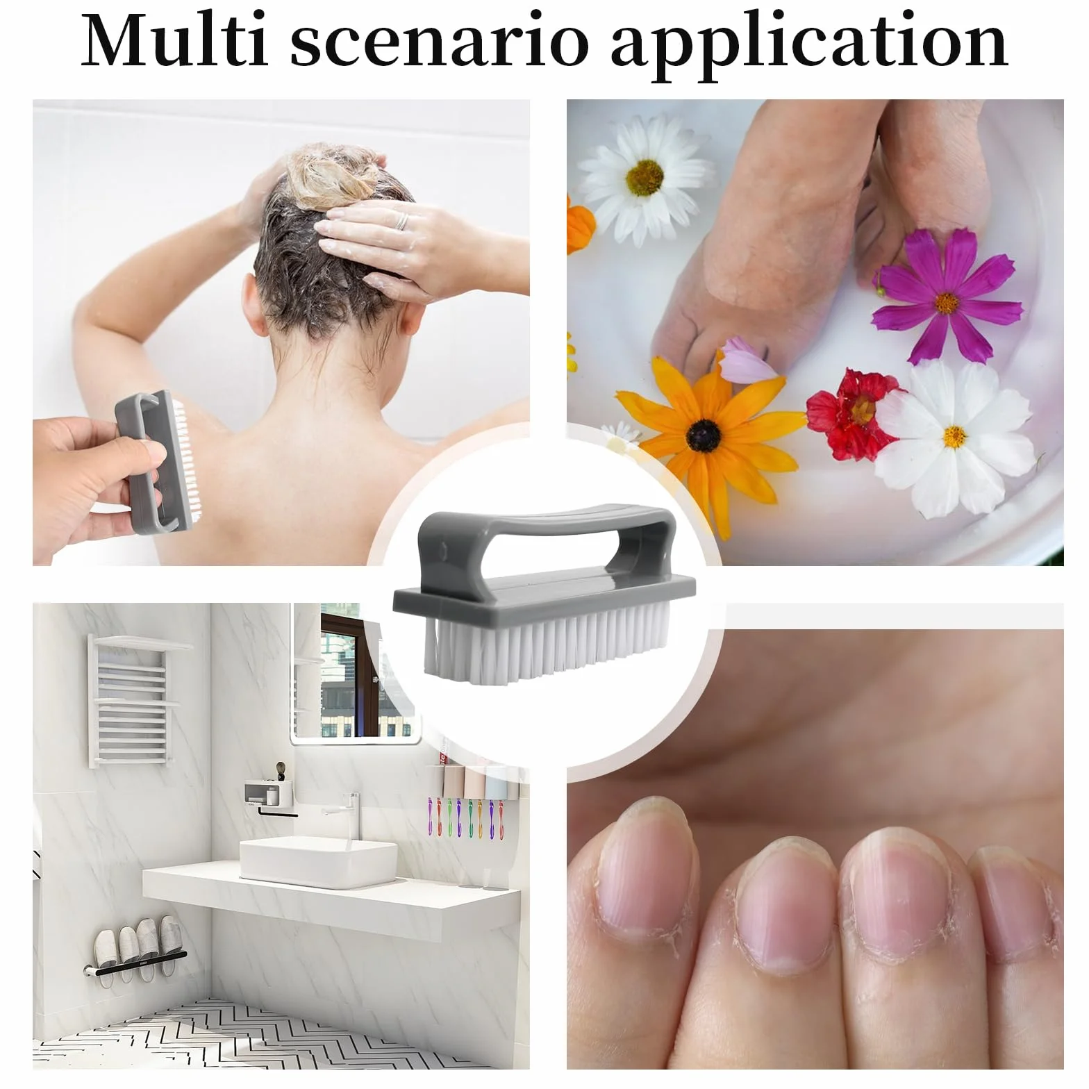 Spazzolino per Unghie e Mani, 4 Pezzi Set Spazzole Unghie 9.5x3.8 cm, Spazzolina con Setole Resistente per Pulizia Profonda, Multiuso per Casa, Cucina e Igiene Personale, Grigio