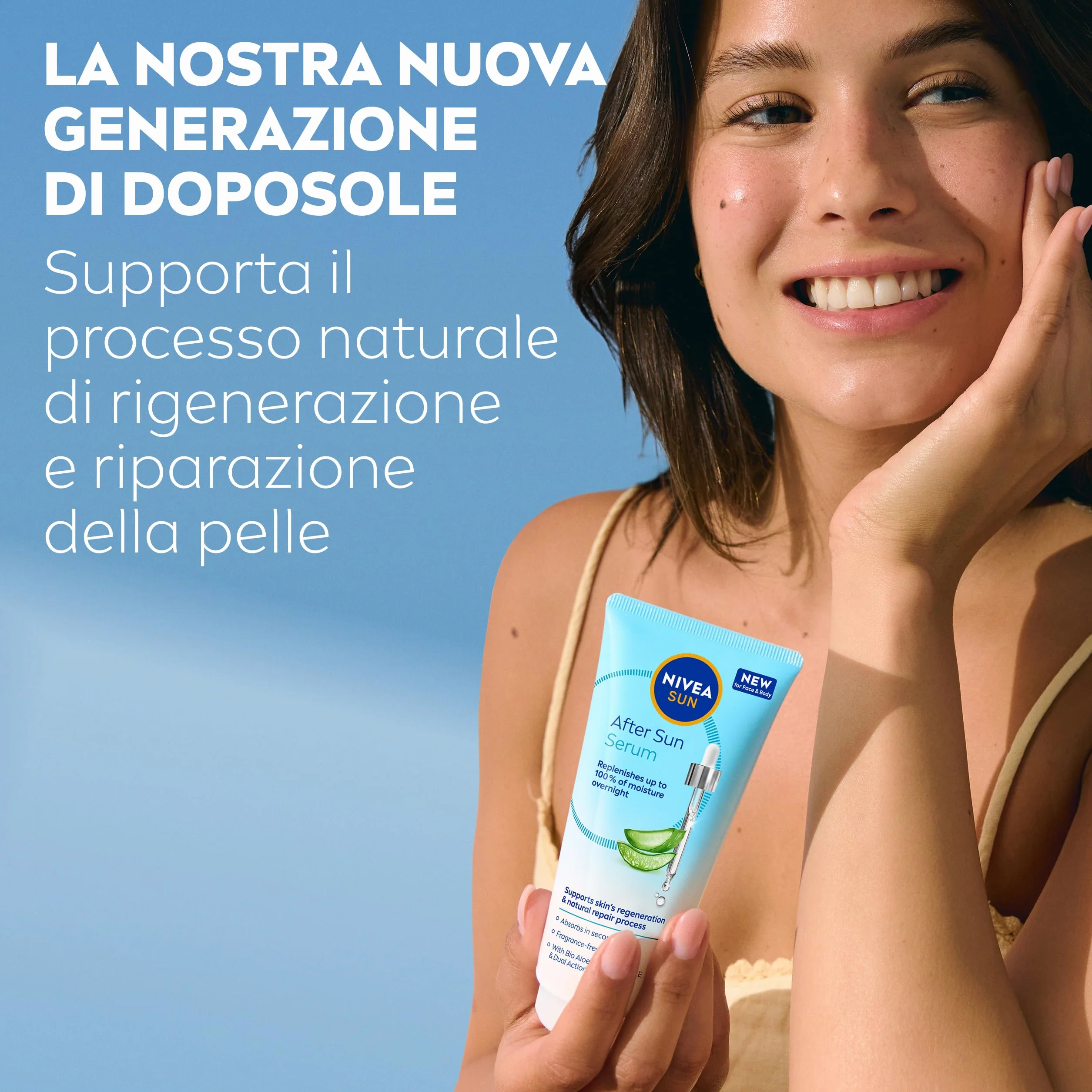 NIVEA SUN Siero Doposole 100 ml, Aftersun con Aloe Vera Bio, Vitamina E e Acido Ialuronico