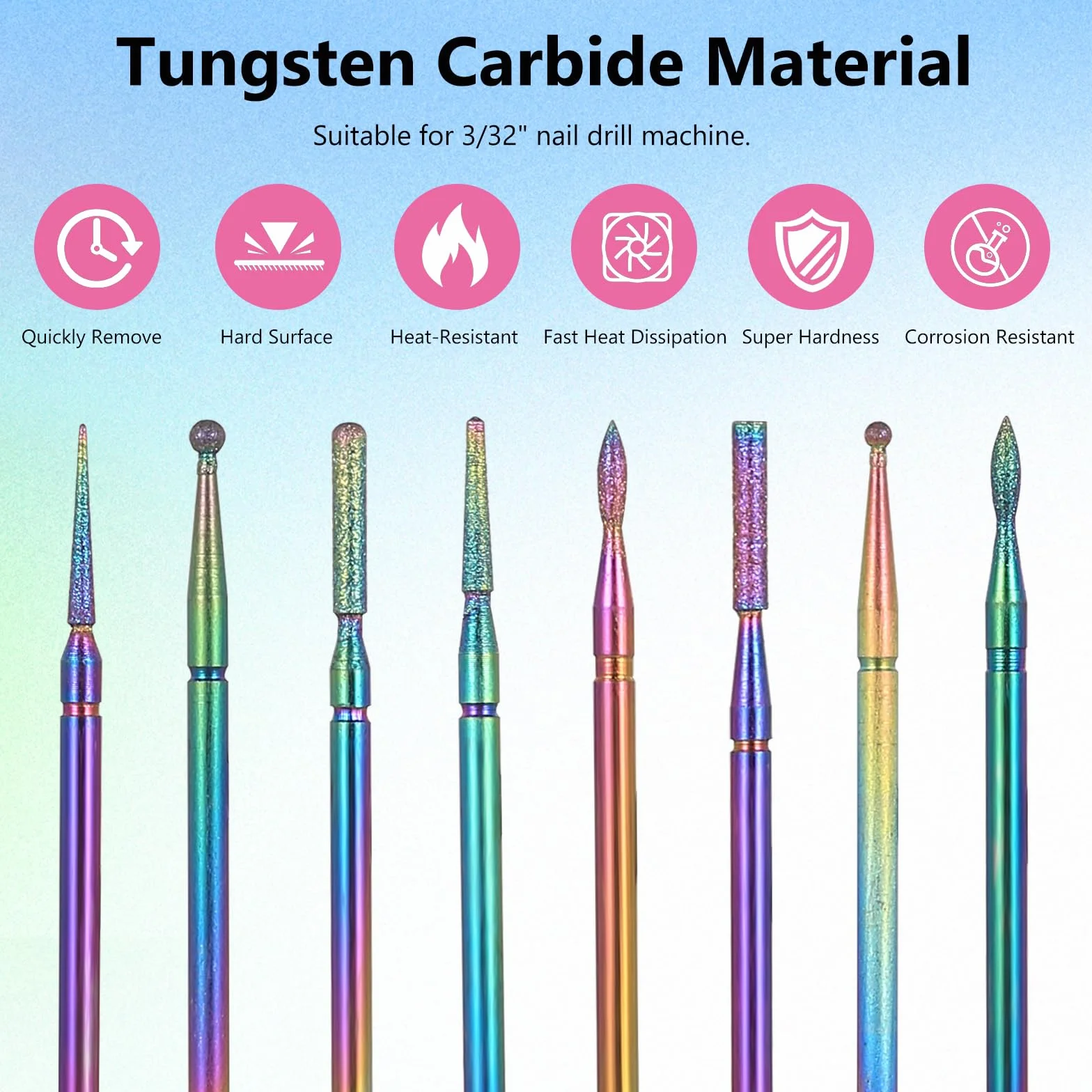 Punte Fresa Unghie Professionale Carburo di Tungsteno Ceramica Metallo 13 Pezzi 3/32"