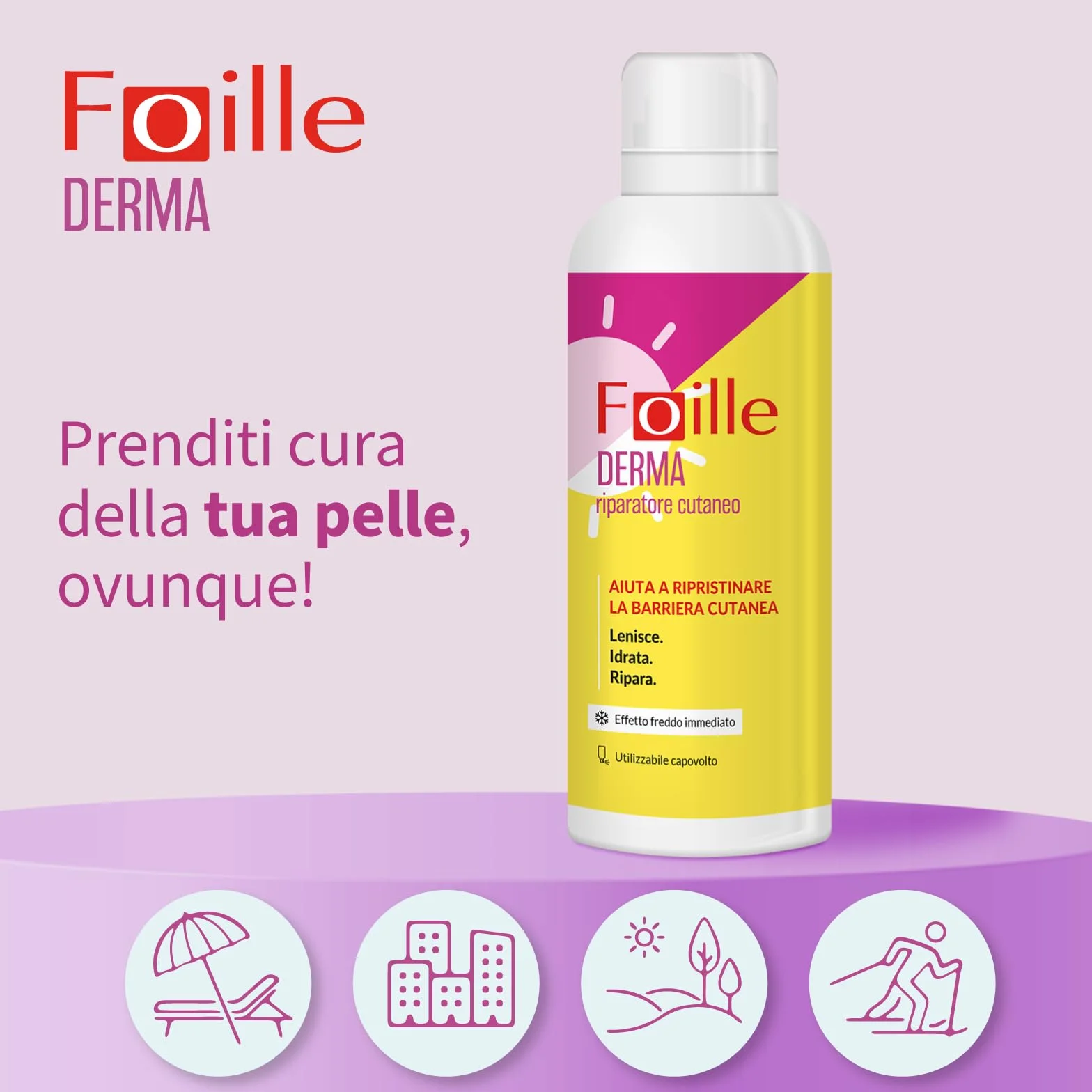 Foille Derma Spray Doposole Lenitivo con Aloe Vera, Pantenolo e Acido Ialuronico, Idratante, 150 ml