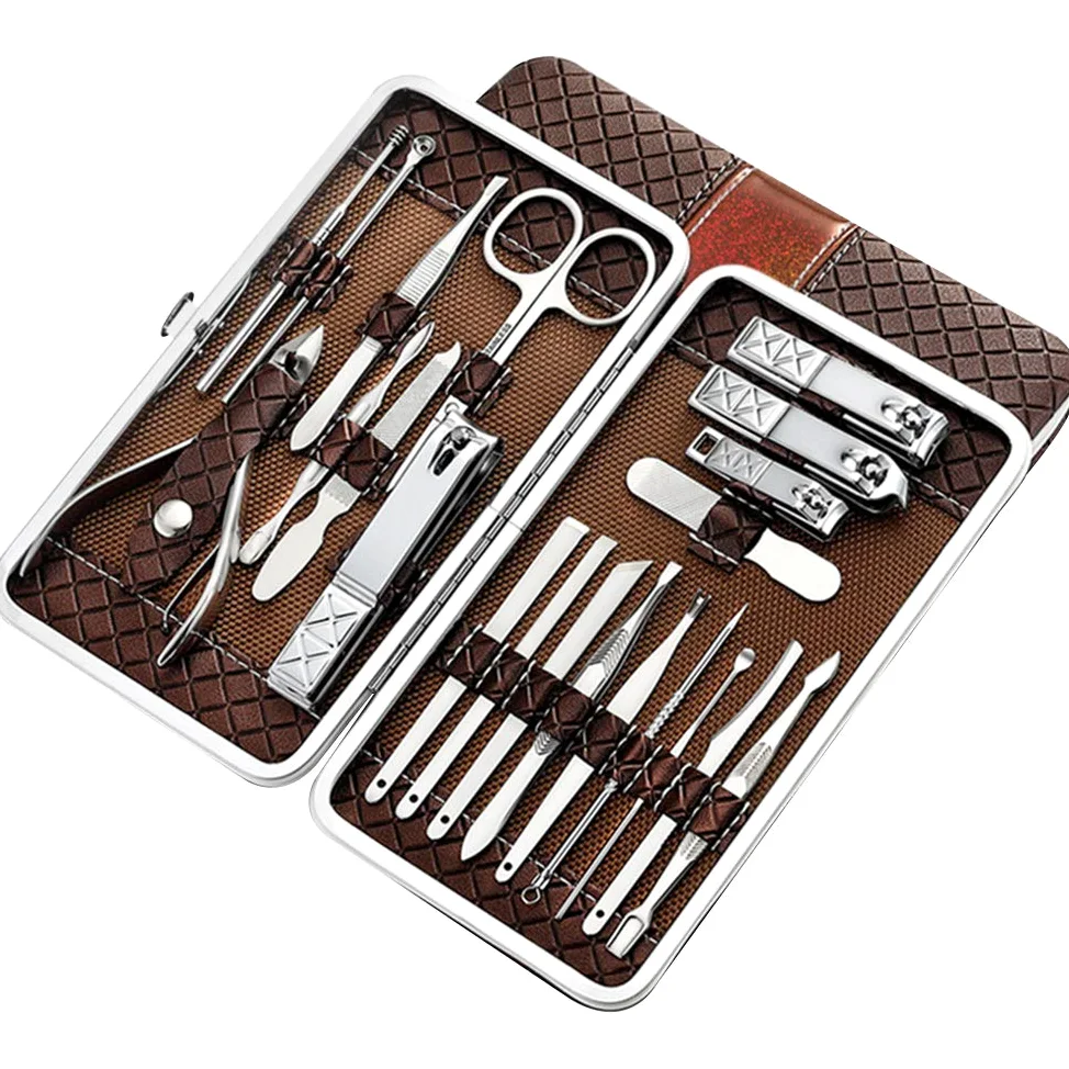 Set Tagliaunghie 21 Pezzi in Acciaio Inox Marrone Ergonomico | Taglio Rapido e Sagomatura Precisa, Kit Mani e Piedi, Adatto a Famiglia e Amici