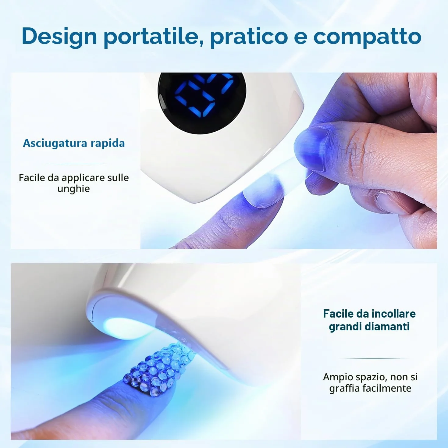JODSONE Lampada U V per Unghie Mini e Portatile - Modello Ricaricabile con Display LED - Asciugatura Rapida per Casa e Viaggio