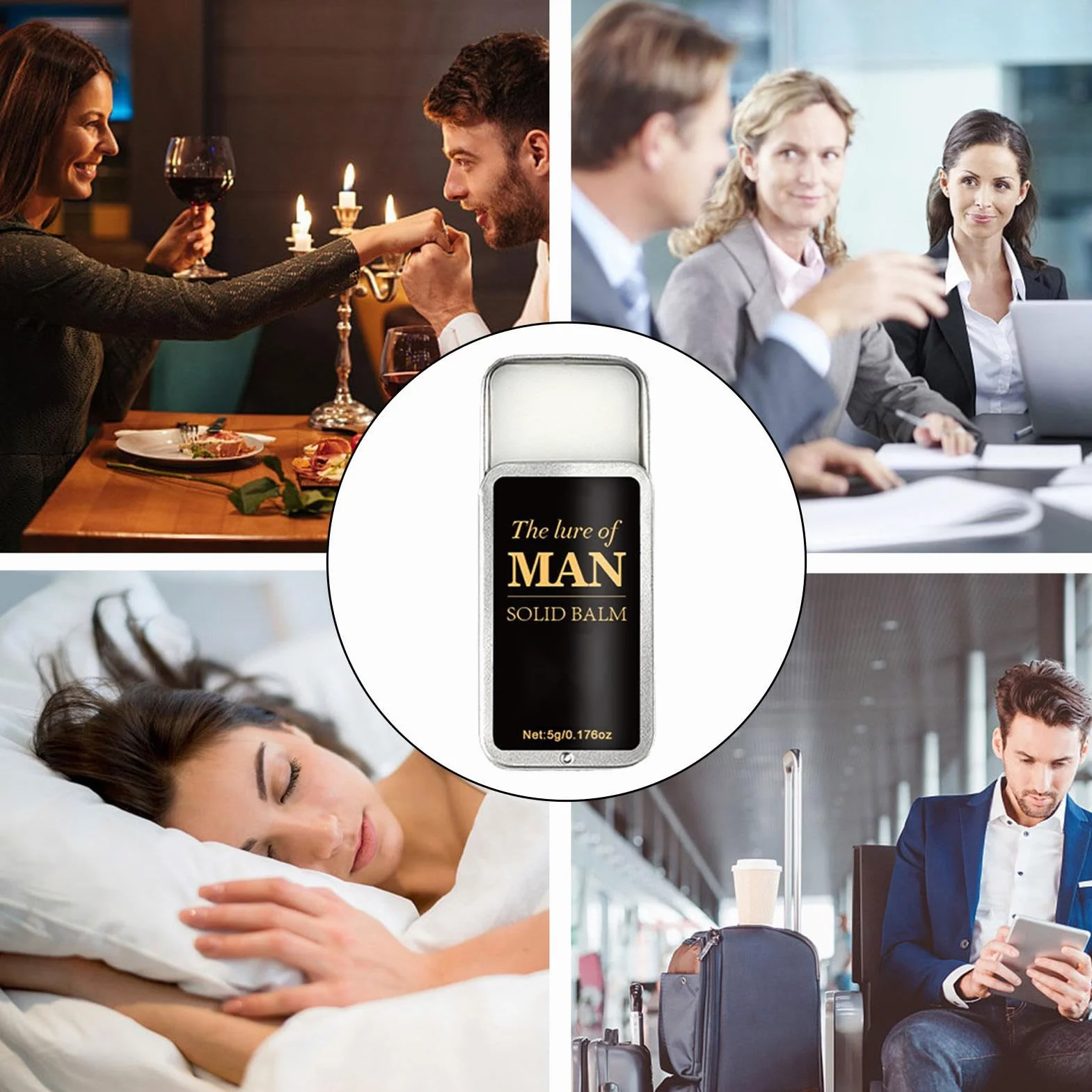 Profumo solido da uomo, elegante fragranza quotidiana bergamotto in scatola di ferro, profumo premuroso, fragranza e di lunga durata, balsamo aromatico per appuntamenti formali, lavoro